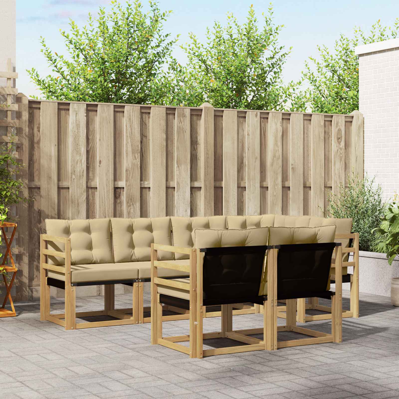 Buiten bankenset met kussen 7 pcs Wit en Beige – afbeelding 1