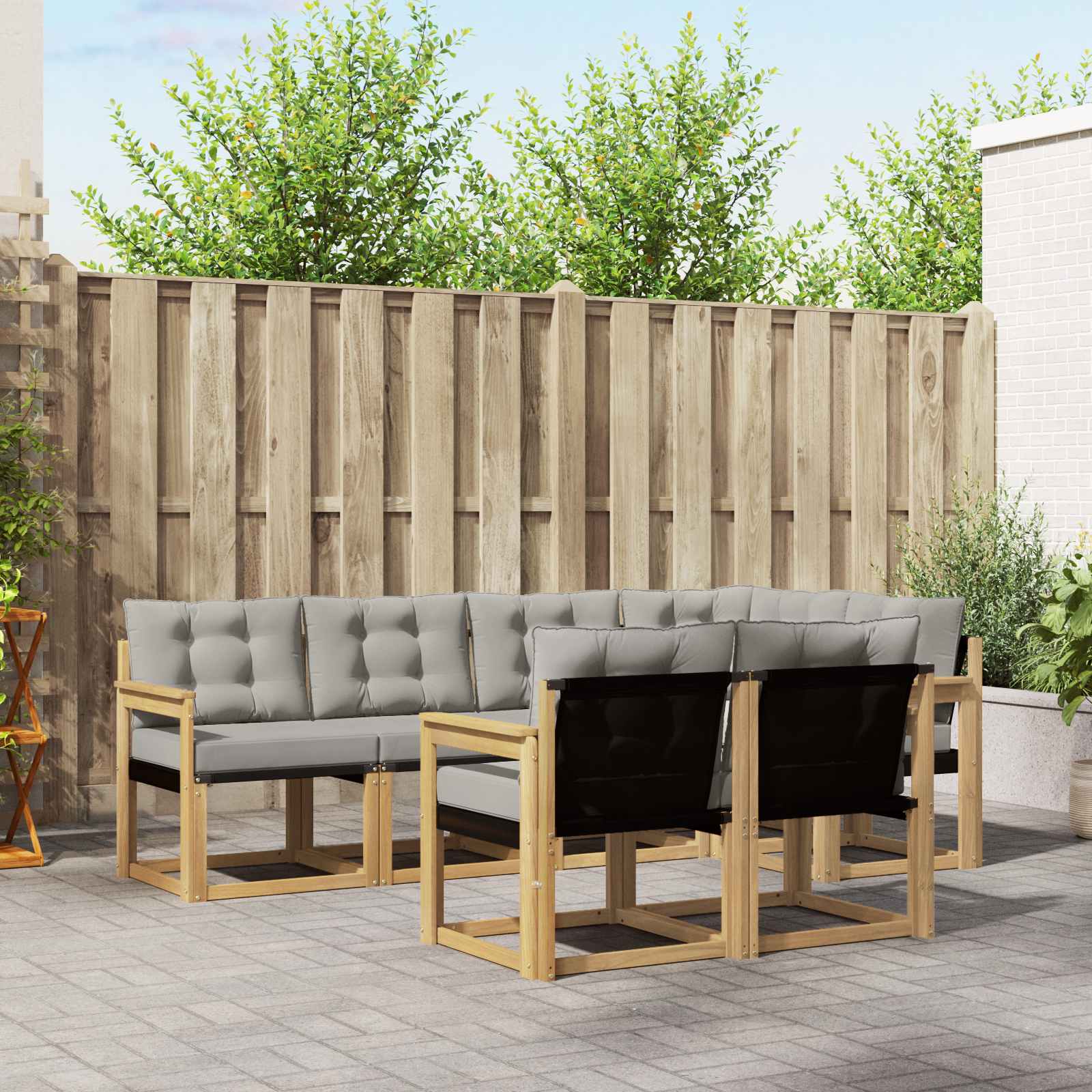 Buiten bankenset met kussen 7 pcs Wit en Lichtgrijs