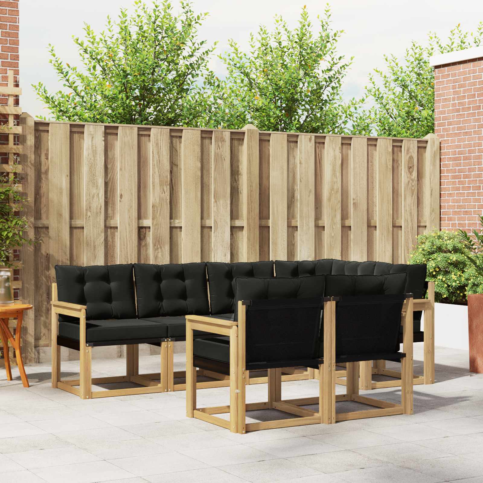 Buiten bankenset met kussen 7 pcs Wit en zwart – afbeelding 1
