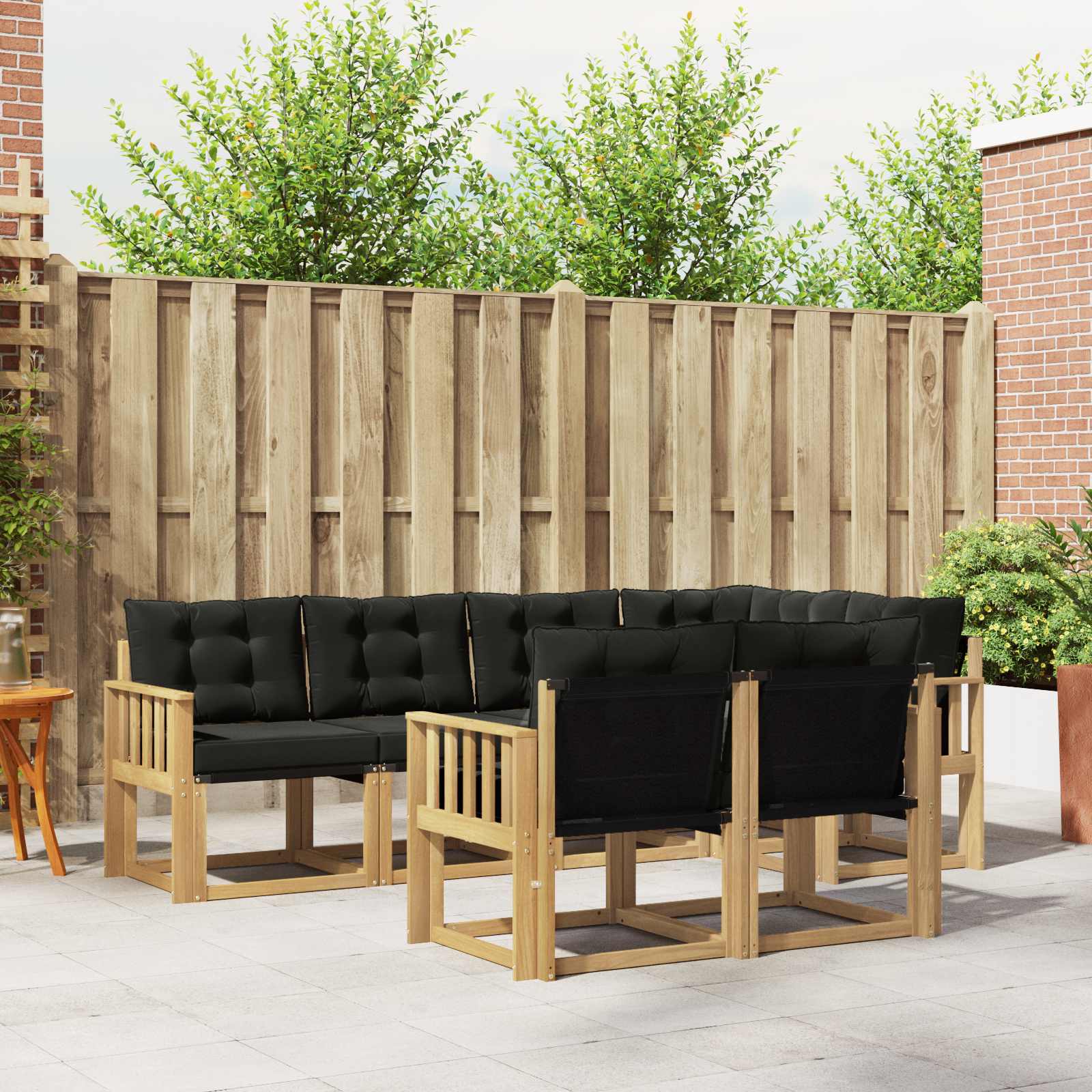 Buiten bankenset met kussen 7 pcs Wit en zwart