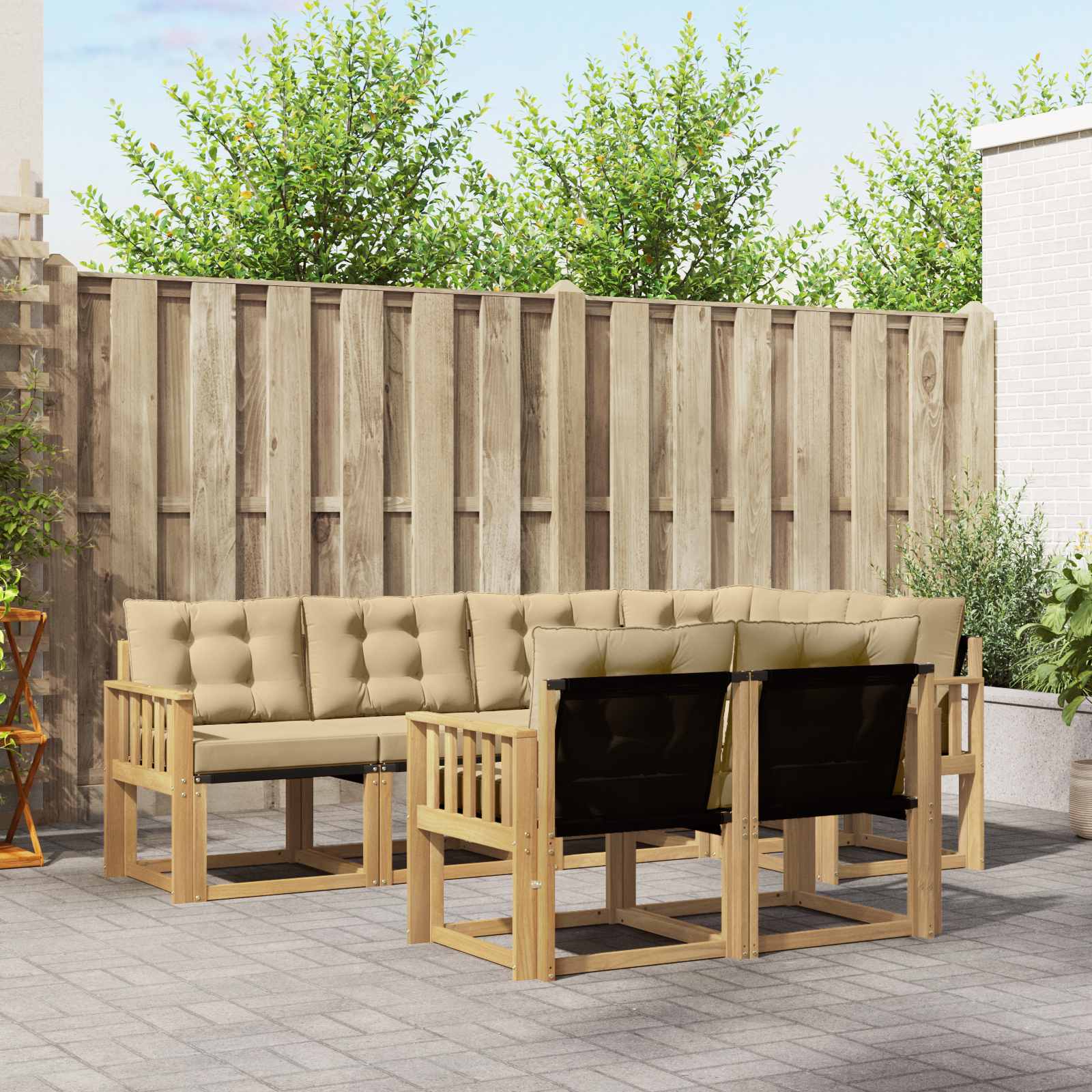 Buiten bankenset met kussen 7 pcs Wit en Beige