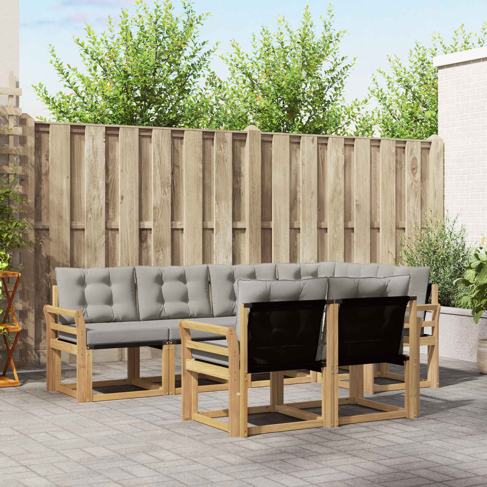 Buiten bankenset met kussen 7 pcs Wit en Lichtgrijs – afbeelding 1
