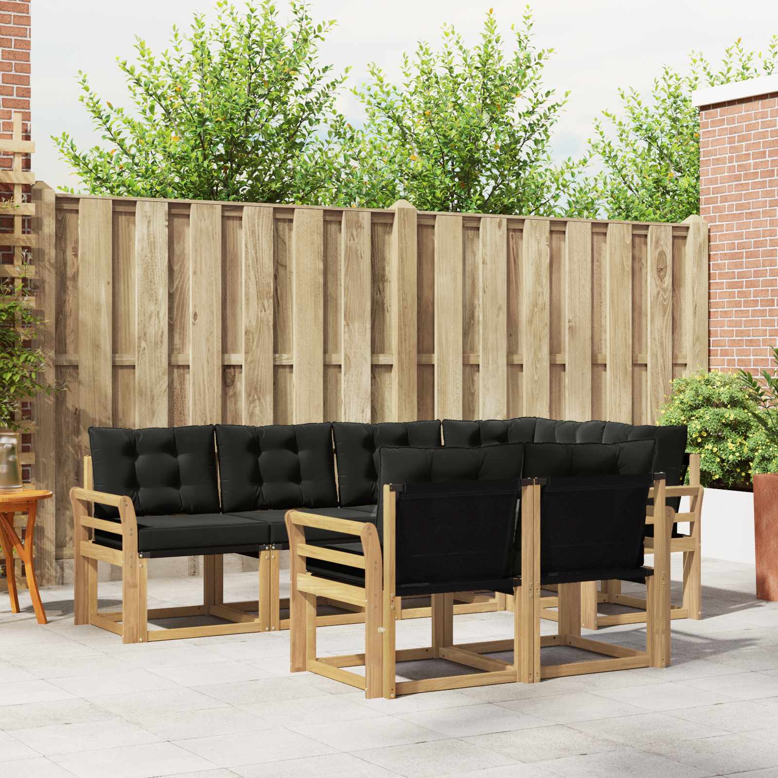 Buiten bankenset met kussen 7 pcs Wit en zwart