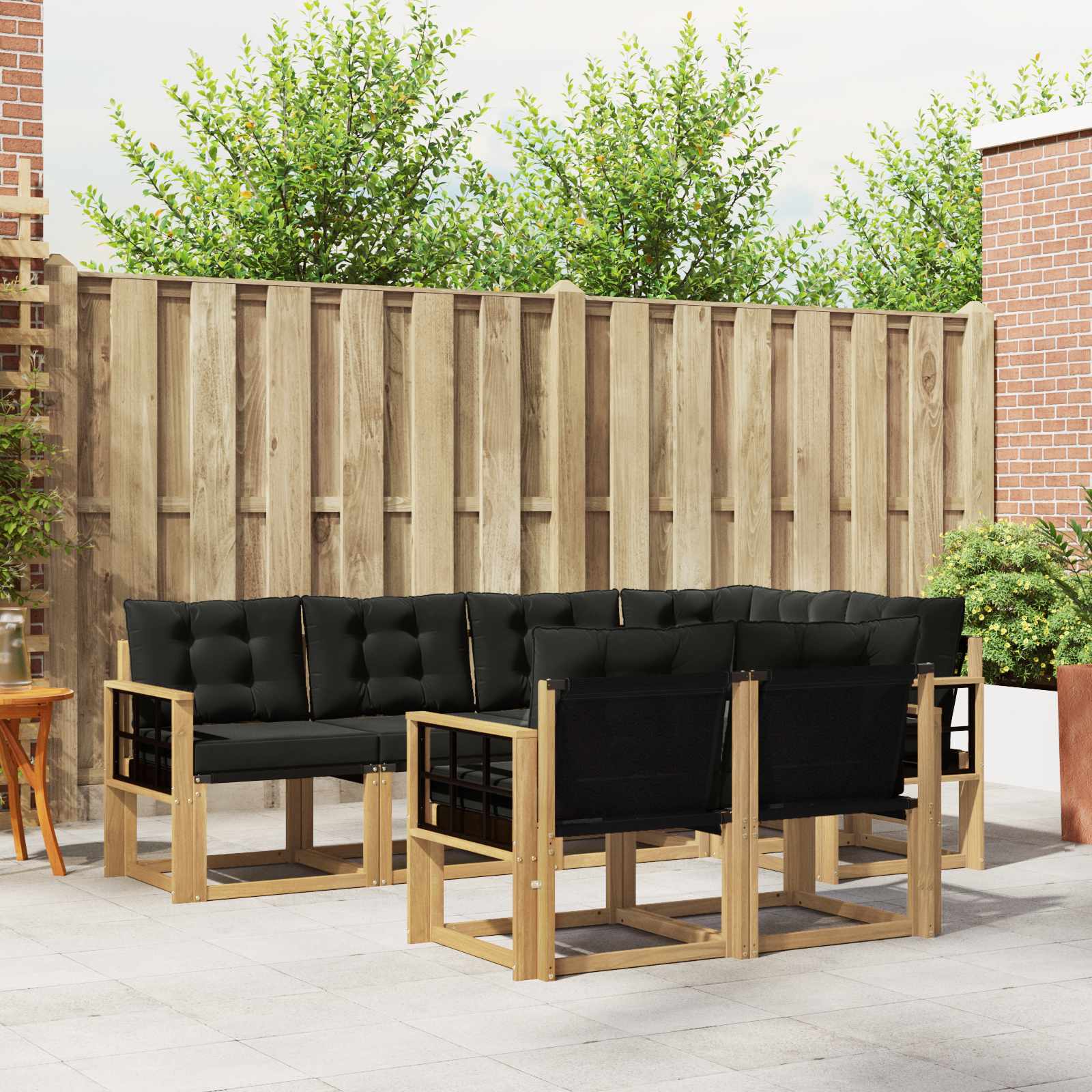 Buiten bankenset met kussen 7 pcs Wit en zwart – afbeelding 1