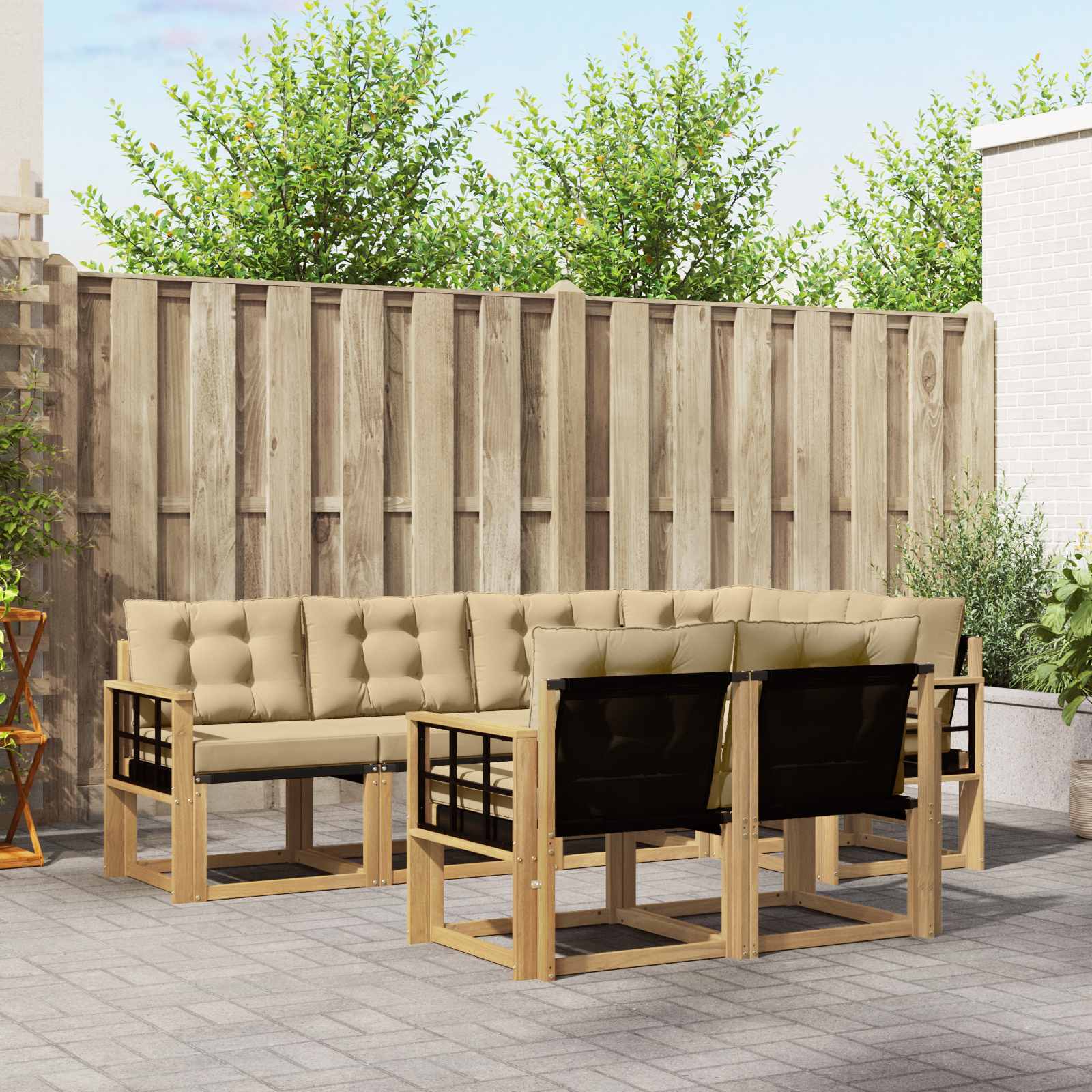 Buiten bankenset met kussen 7 pcs Wit en Beige