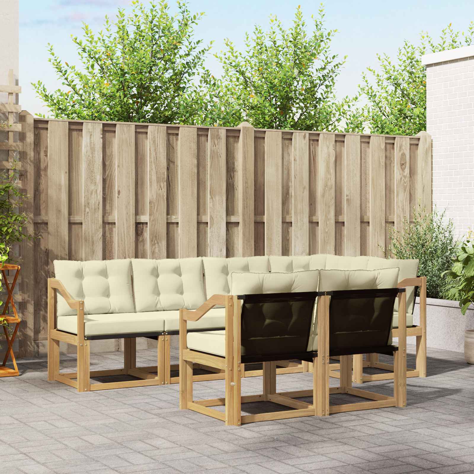 Buiten bankenset met kussen 7 pcs Wit en crèmekleurig – afbeelding 1
