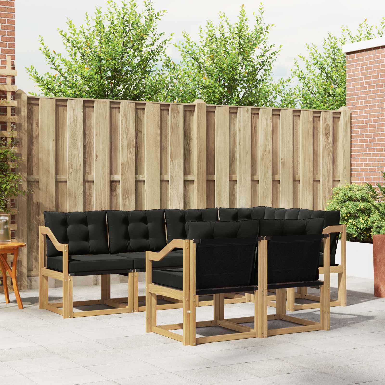 Buiten bankenset met kussen 7 pcs Wit en zwart – afbeelding 1