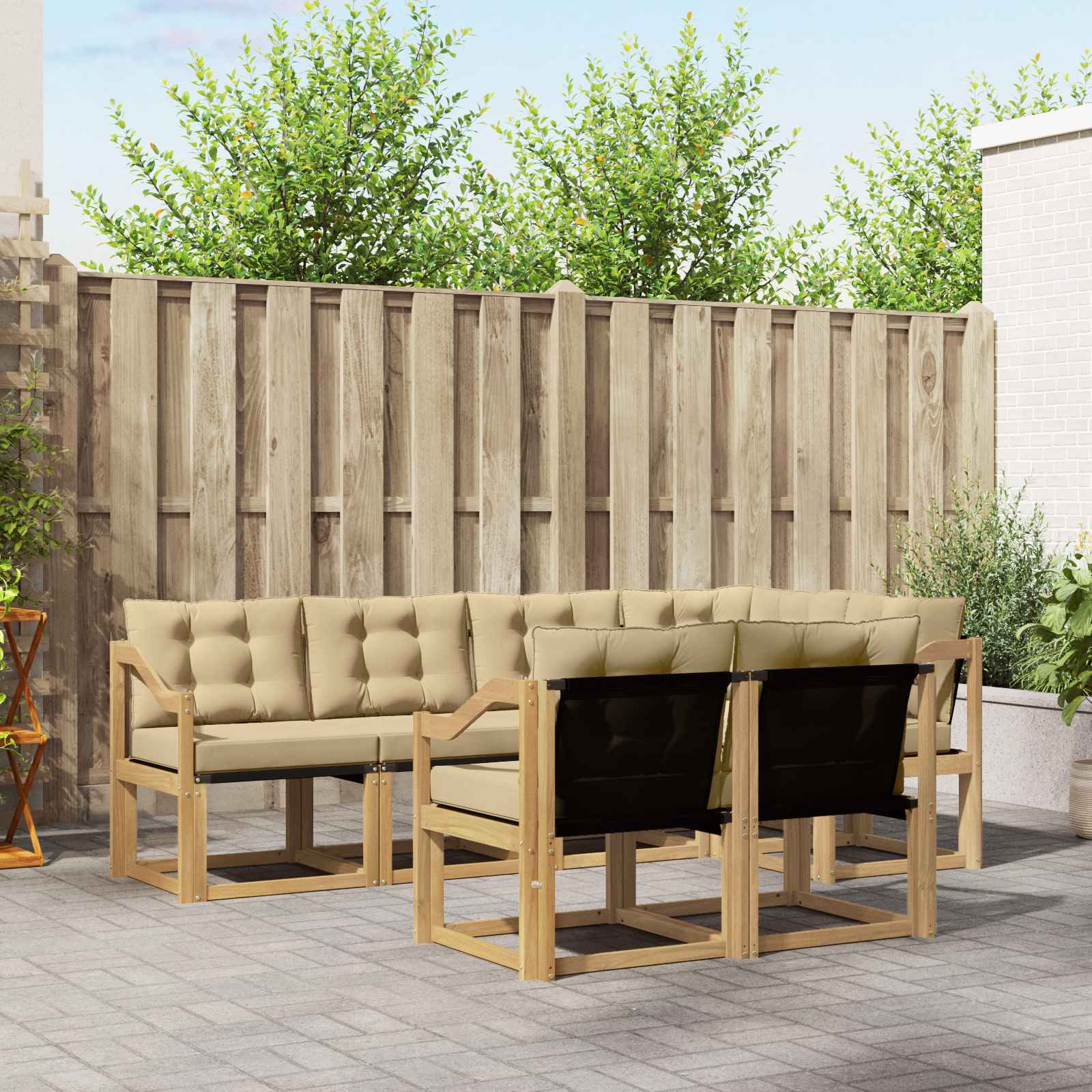 Buiten bankenset met kussen 7 pcs Wit en Beige – afbeelding 1