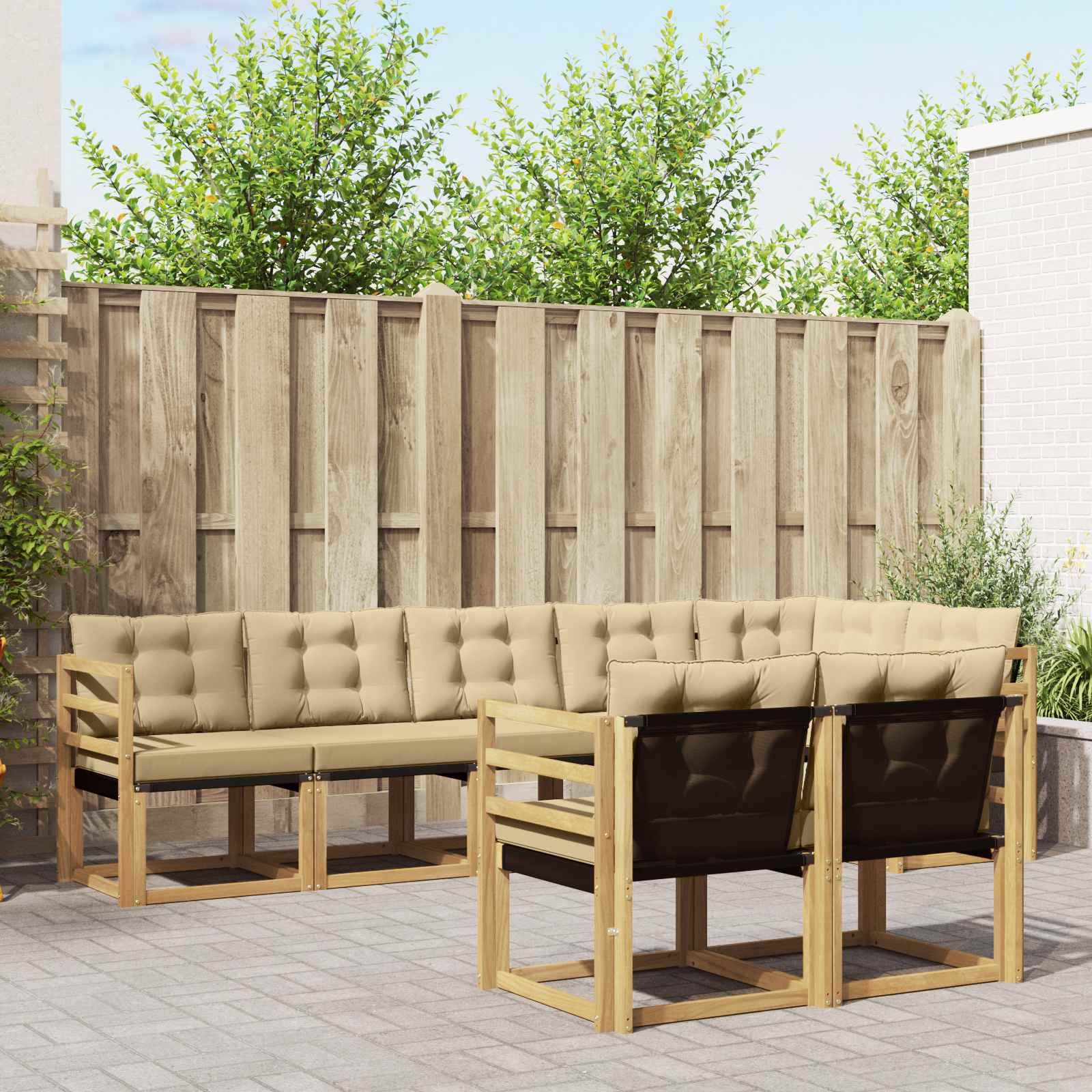 Buiten bankenset met kussen 8 pcs Wit en Beige
