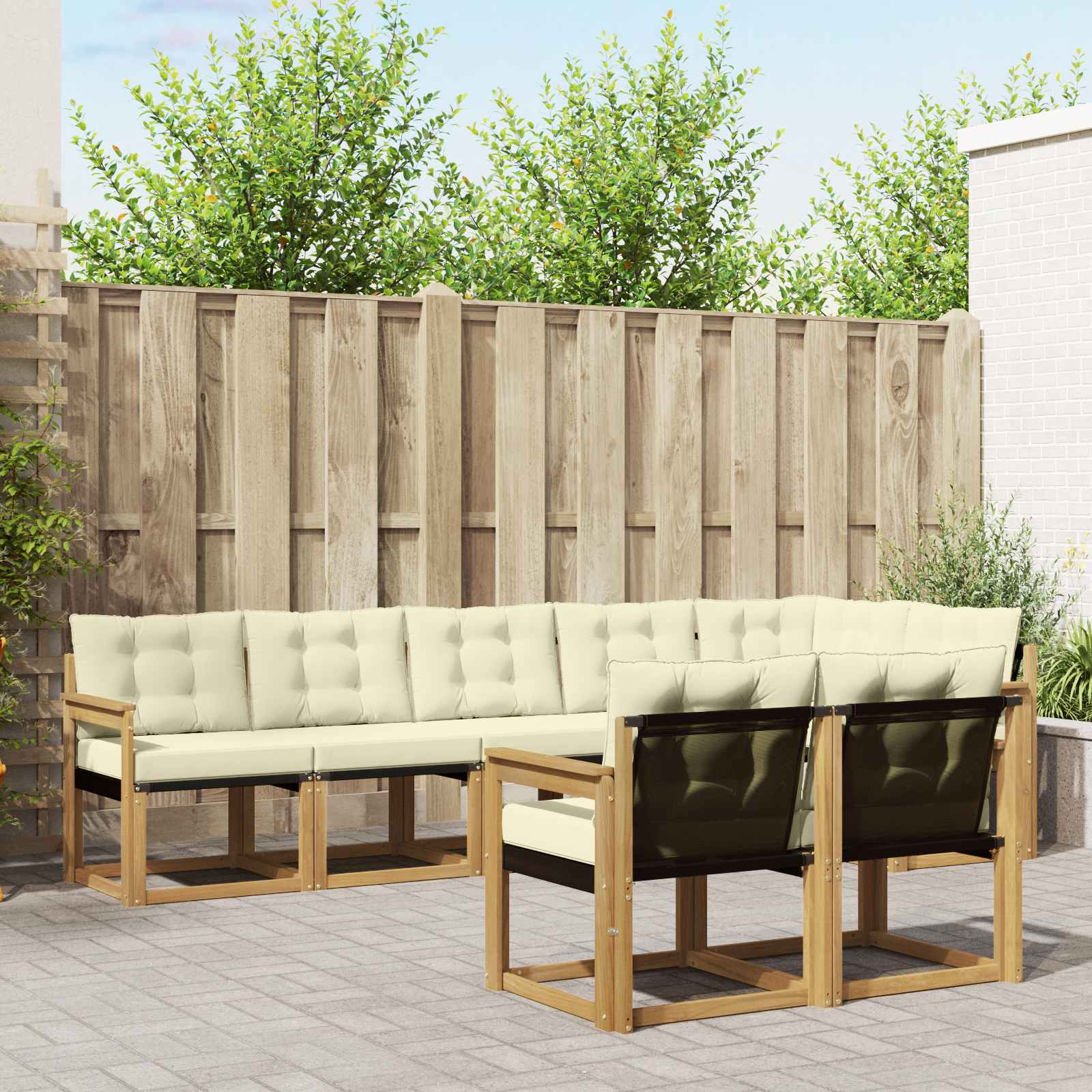 Buiten bankenset met kussen 8 pcs Wit en crèmekleurig