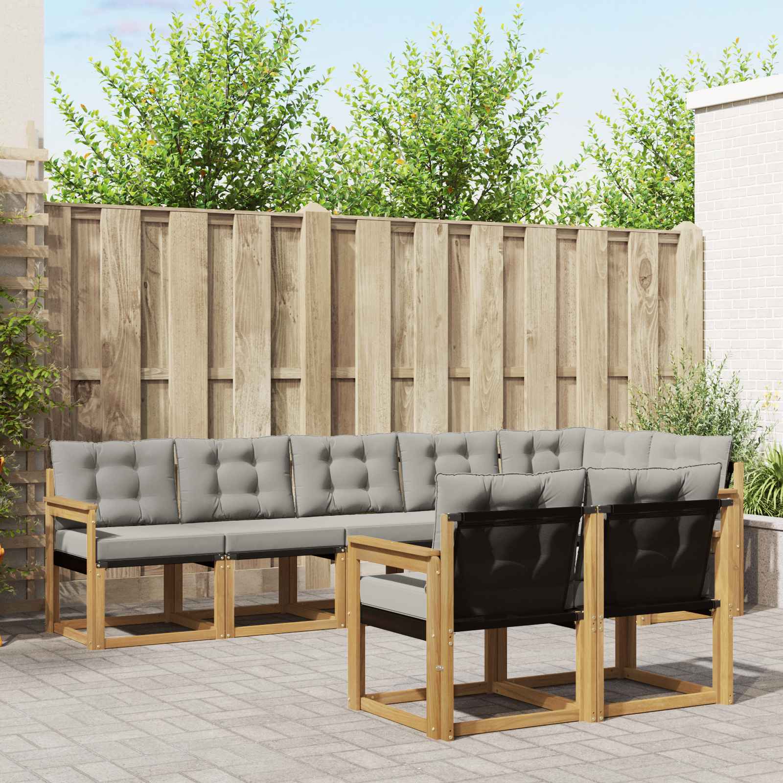 Buiten bankenset met kussen 8 pcs Wit en Lichtgrijs – afbeelding 1
