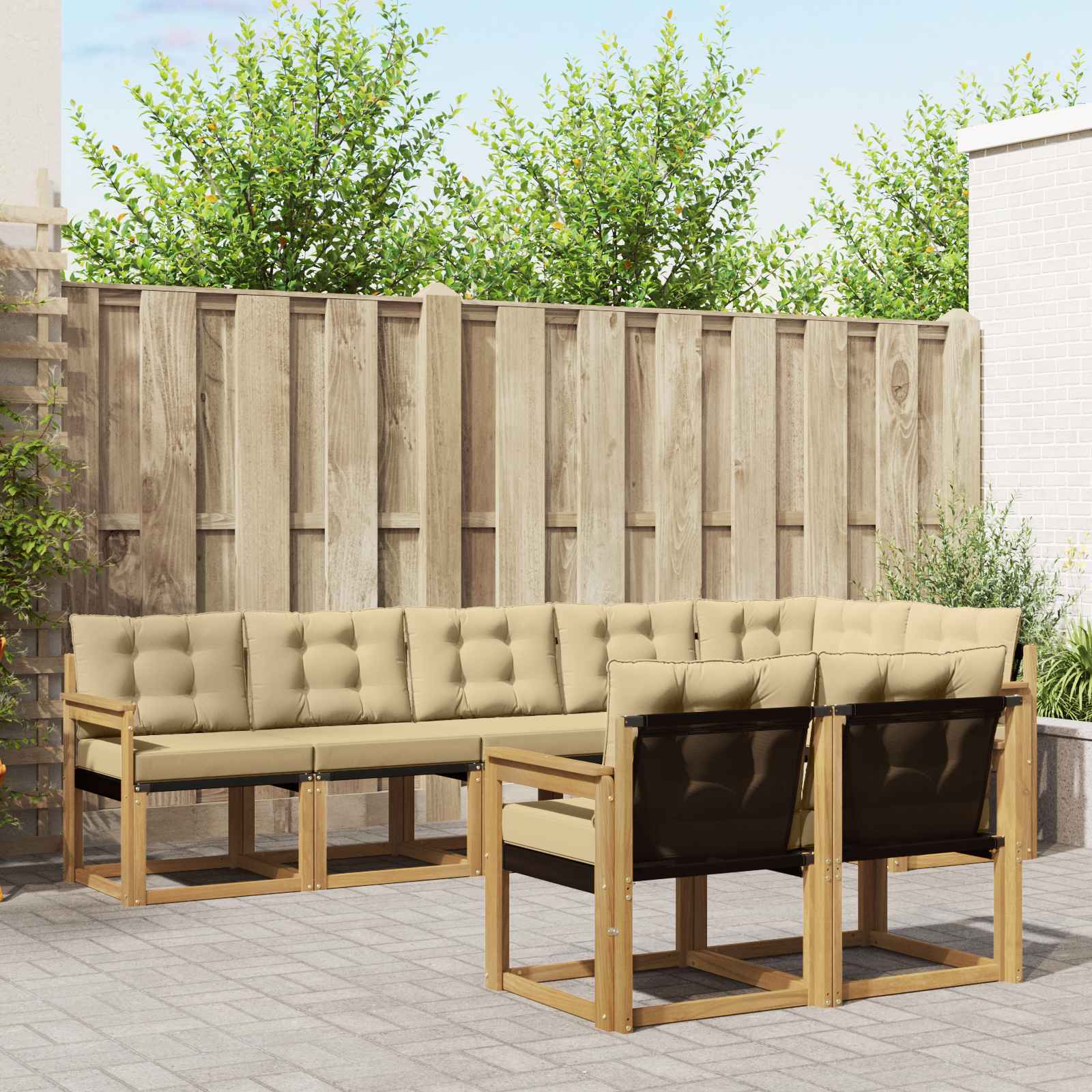 Buiten bankenset met kussen 8 pcs Wit en Beige