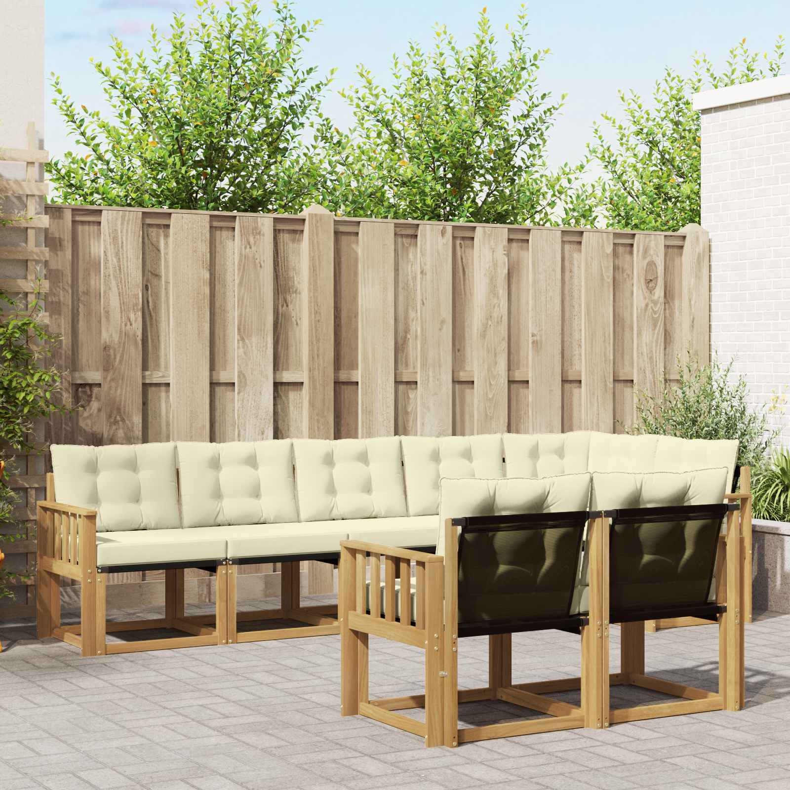 Buiten bankenset met kussen 8 pcs Wit en crèmekleurig