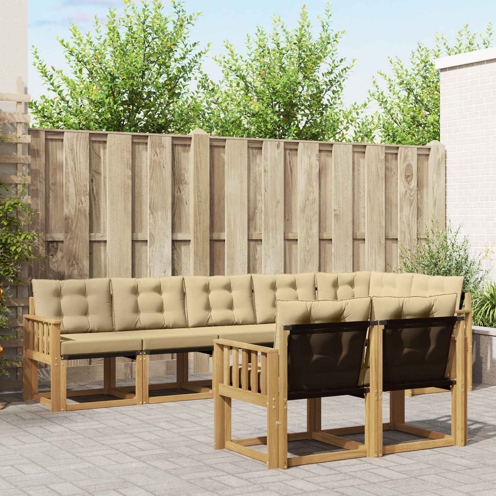Buiten bankenset met kussen 8 pcs Wit en Beige – afbeelding 1