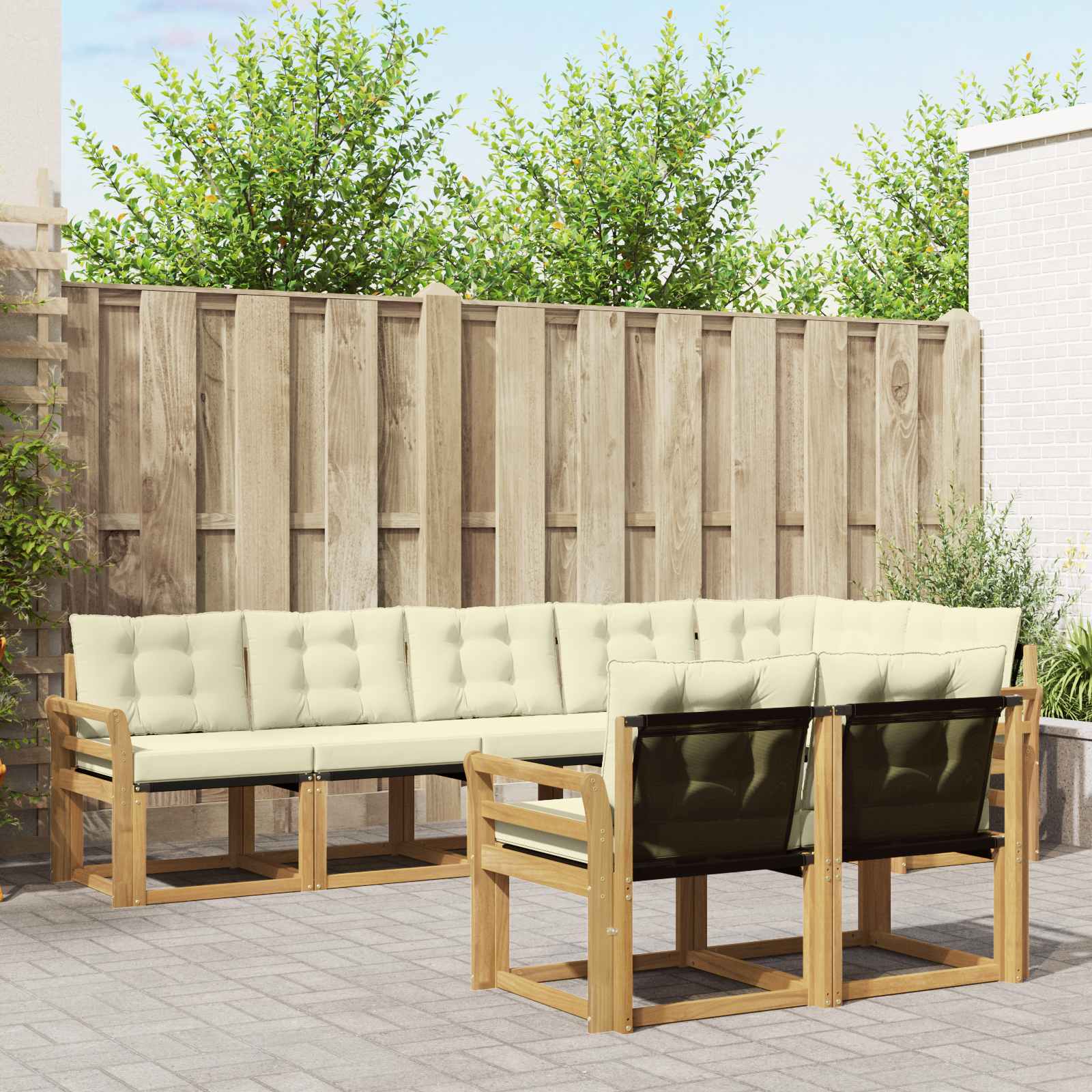 Buiten bankenset met kussen 8 pcs Wit en crèmekleurig – afbeelding 1
