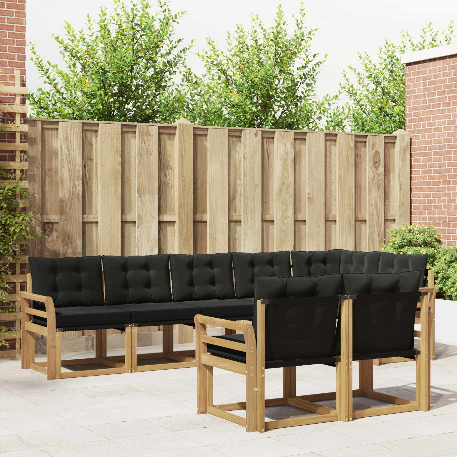 Buiten bankenset met kussen 8 pcs Wit en zwart