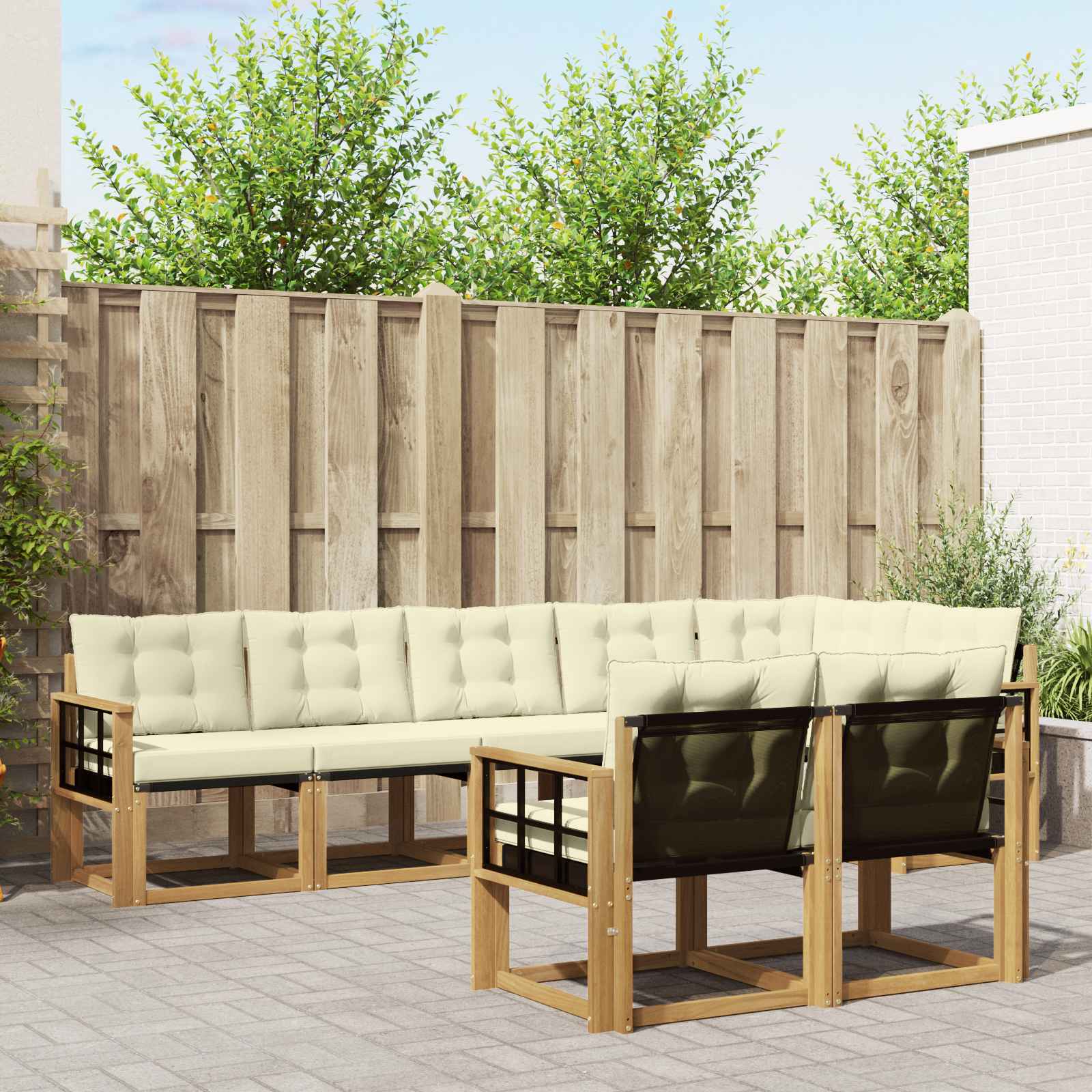 Buiten bankenset met kussen 8 pcs Wit en crèmekleurig – afbeelding 1