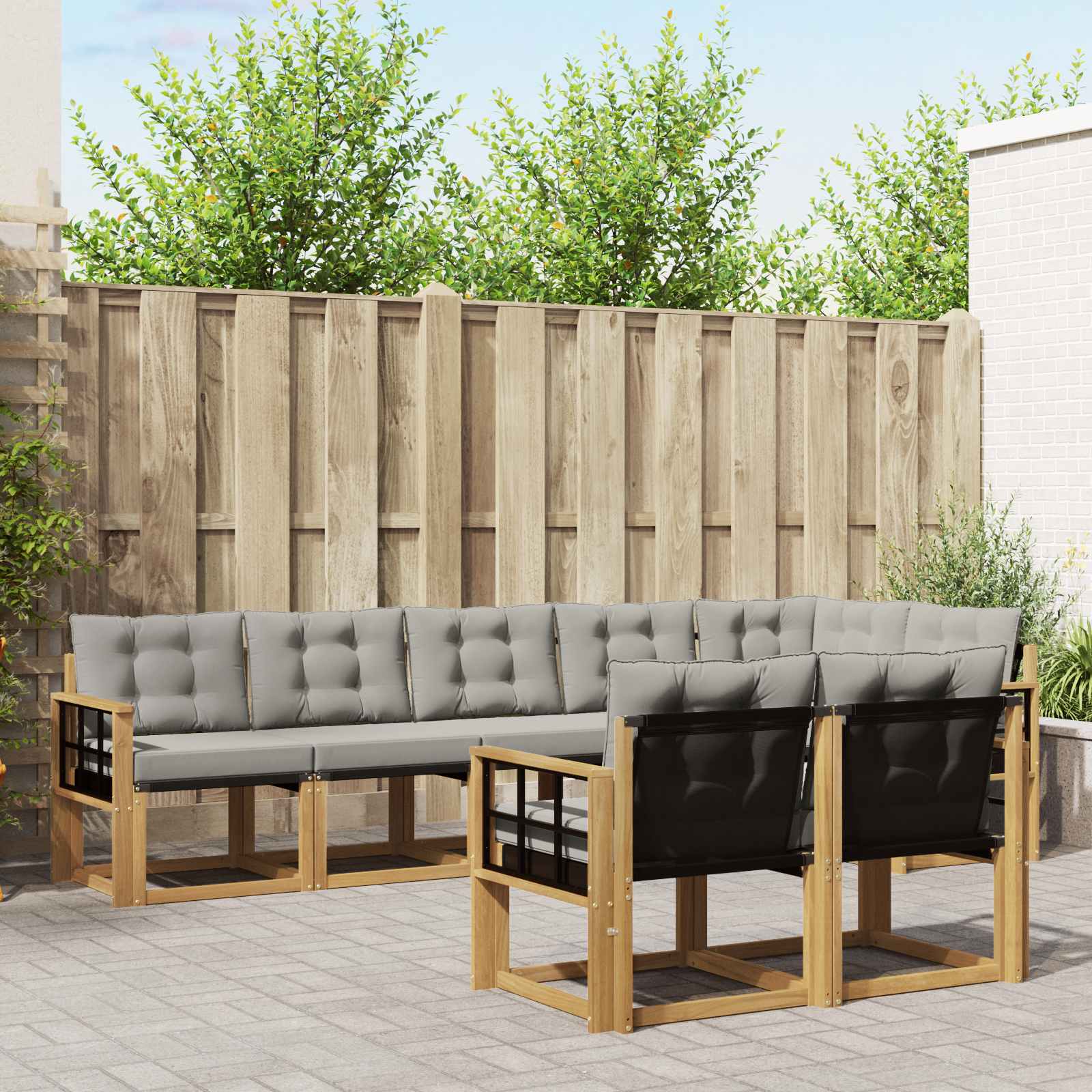 Buiten bankenset met kussen 8 pcs Wit en Lichtgrijs