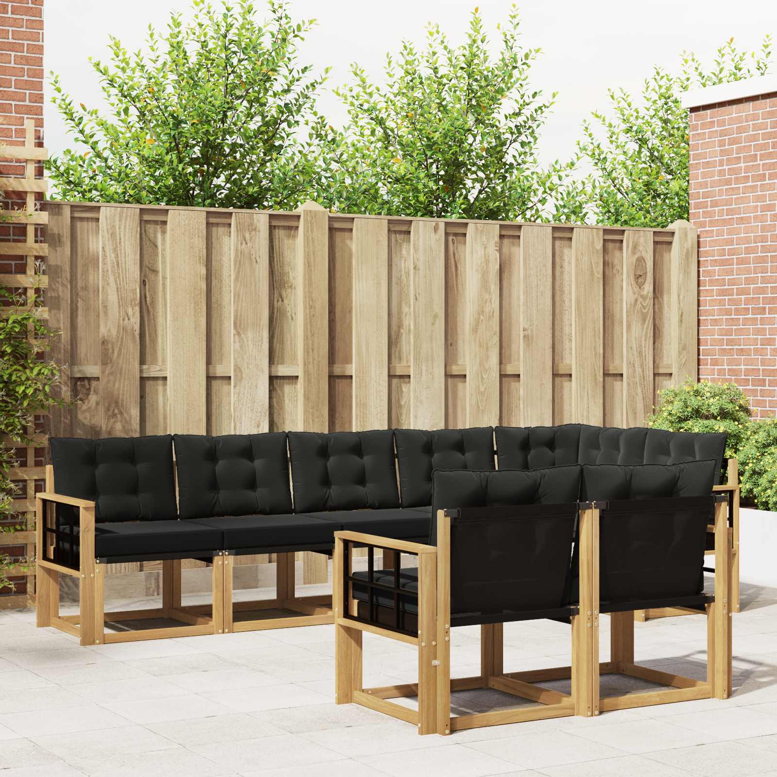 Buiten bankenset met kussen 8 pcs Wit en zwart