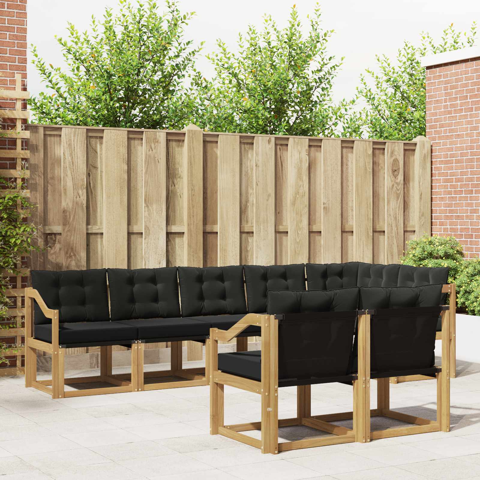 Buiten bankenset met kussen 8 pcs Wit en zwart