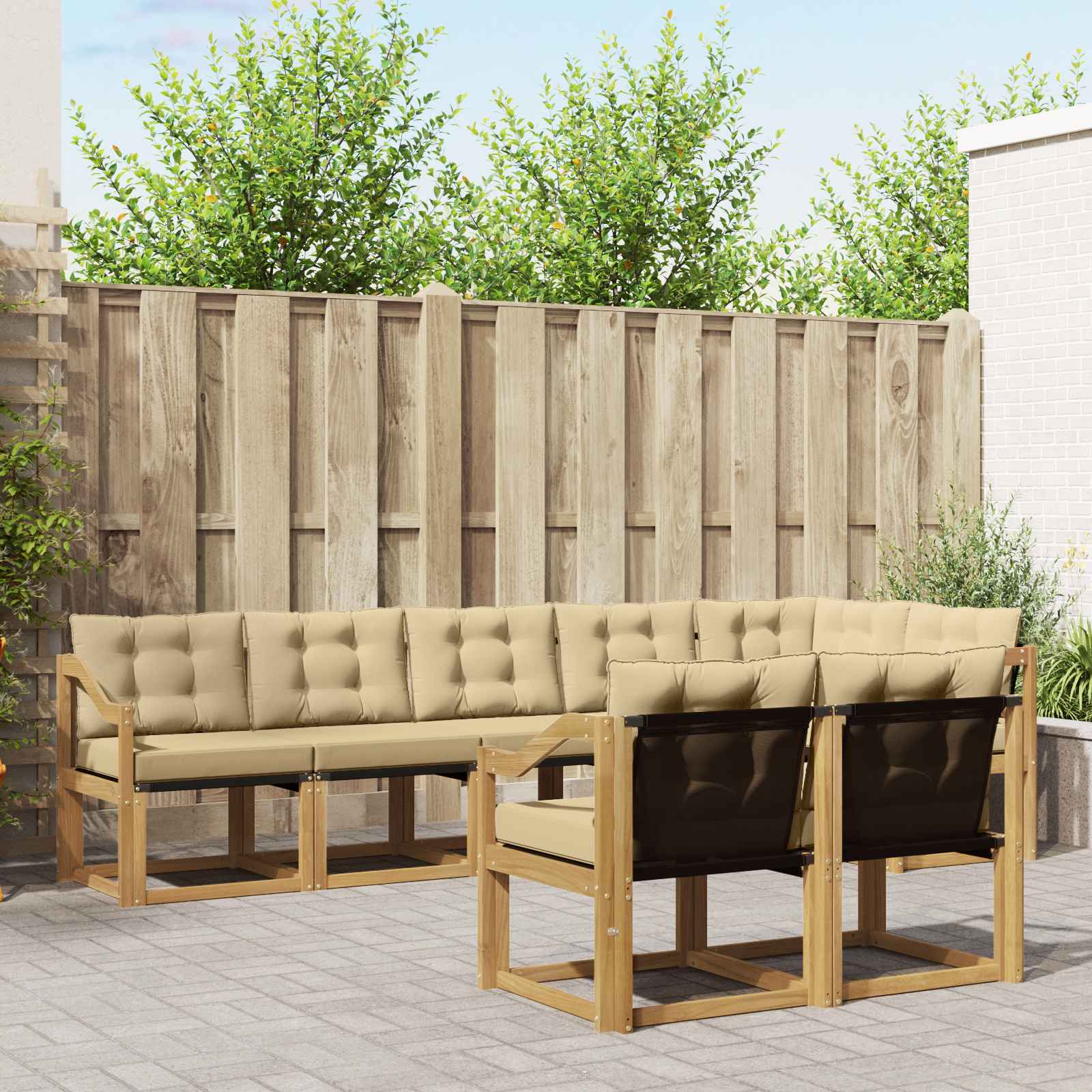 Buiten bankenset met kussen 8 pcs Wit en Beige