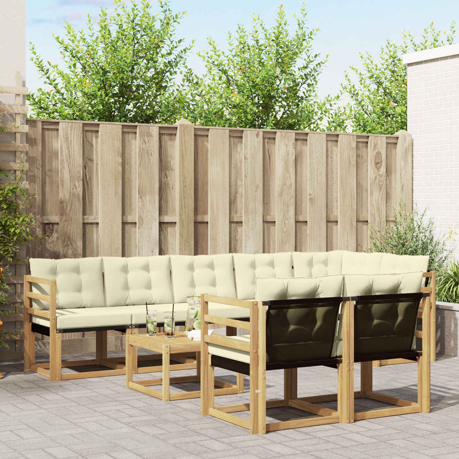 Buiten bankenset met kussen 9 pcs Wit en crèmekleurig – afbeelding 1