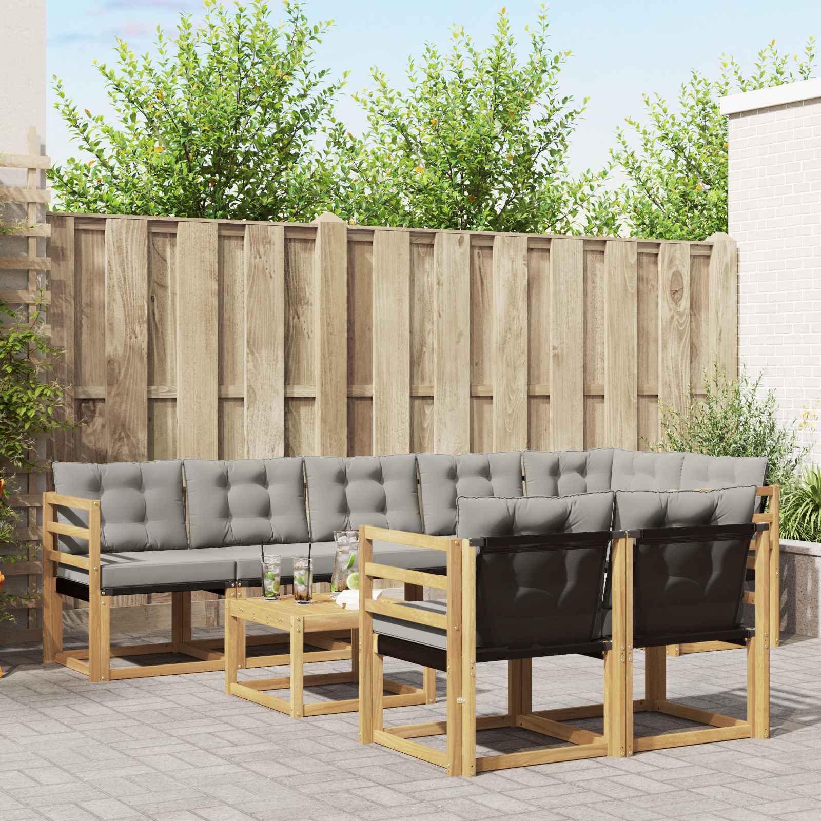 Buiten bankenset met kussen 9 pcs Wit en Lichtgrijs – afbeelding 1