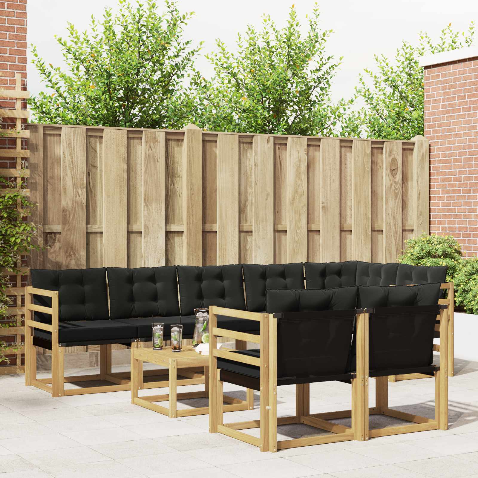 Buiten bankenset met kussen 9 pcs Wit en zwart