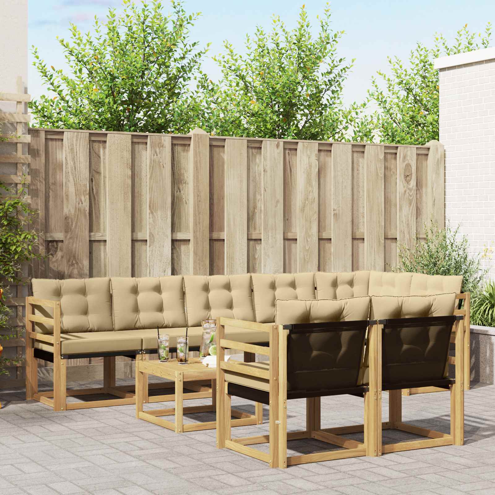 Buiten bankenset met kussen 9 pcs Wit en Beige – afbeelding 1