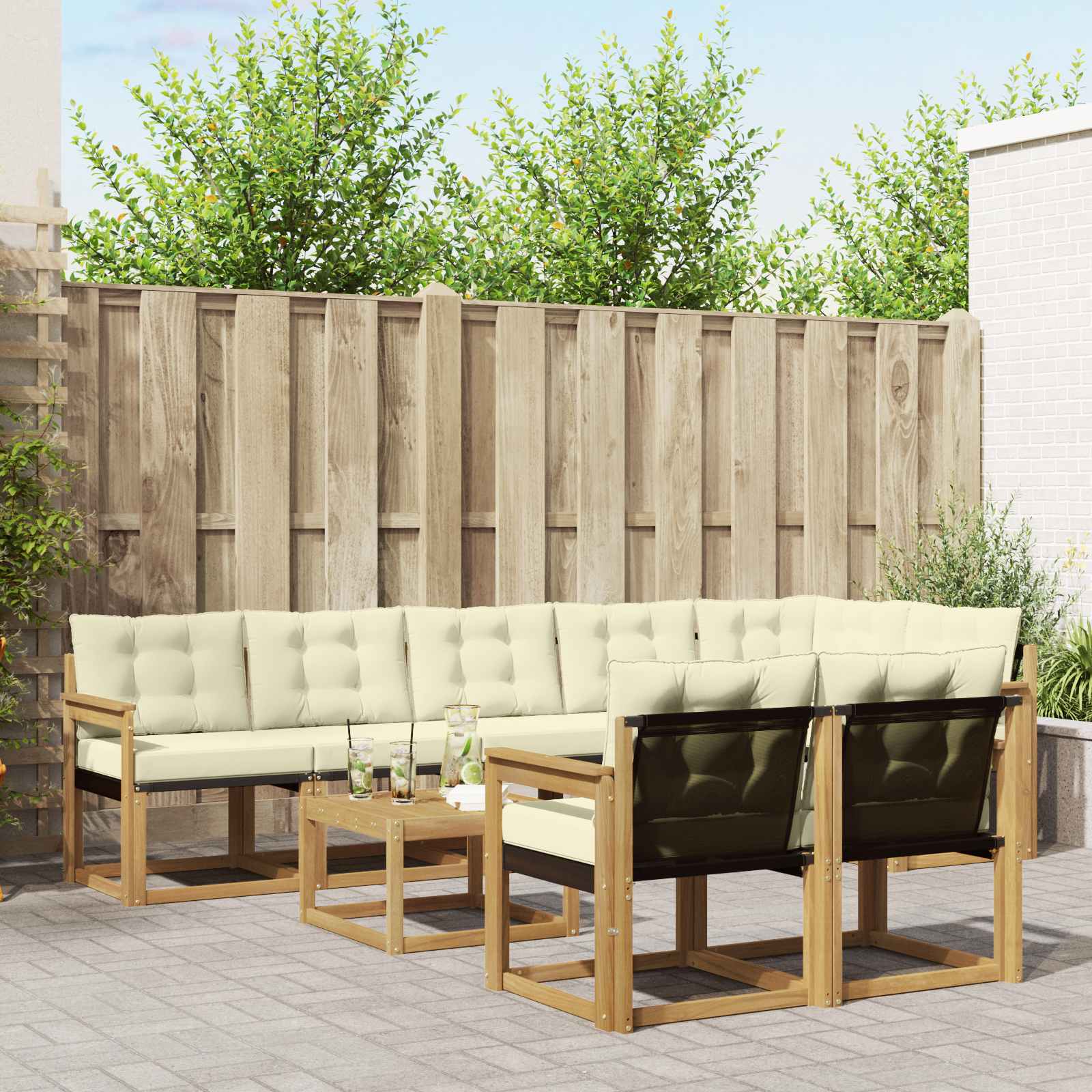 Buiten bankenset met kussen 9 pcs Wit en crèmekleurig – afbeelding 1
