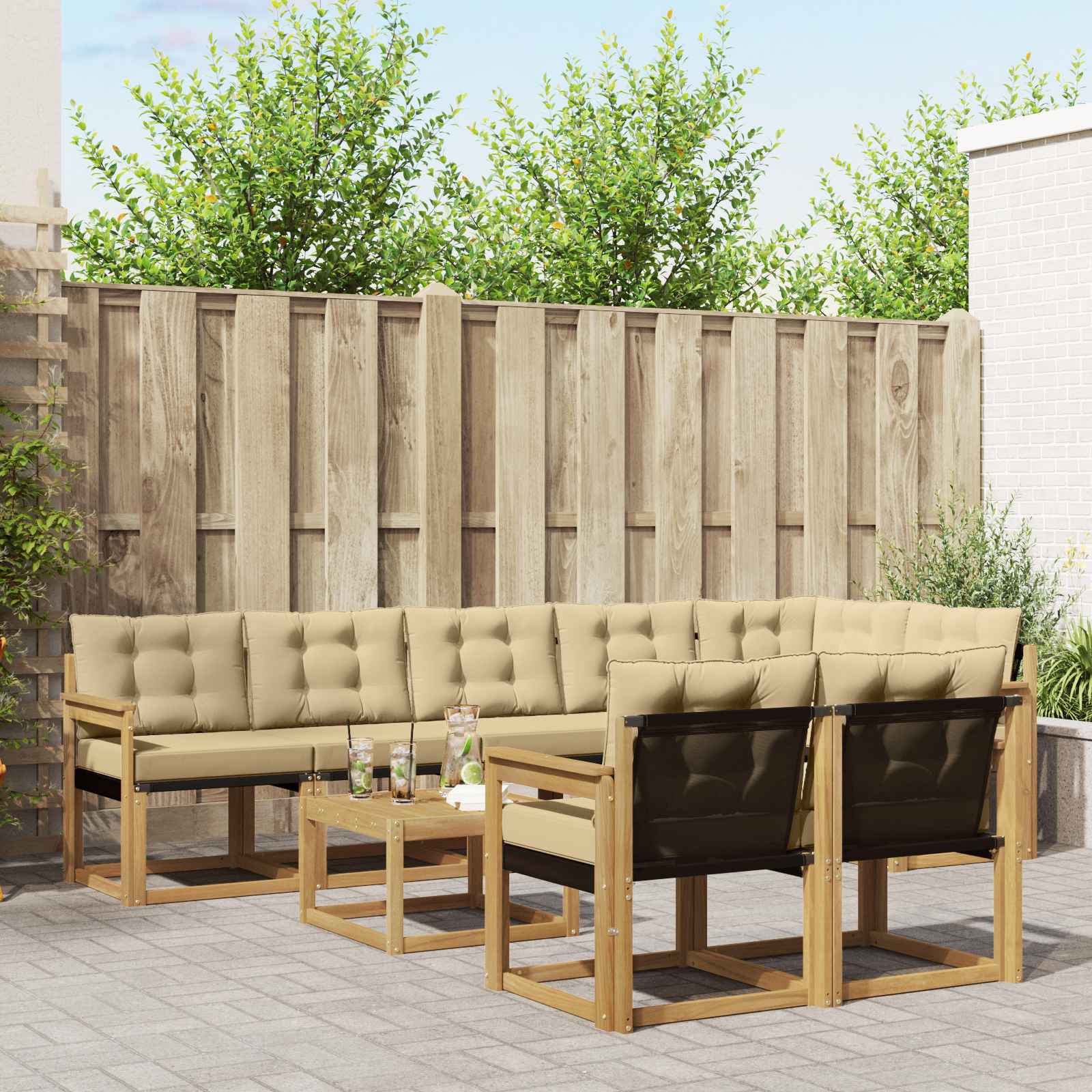 Buiten bankenset met kussen 9 pcs Wit en Beige – afbeelding 1