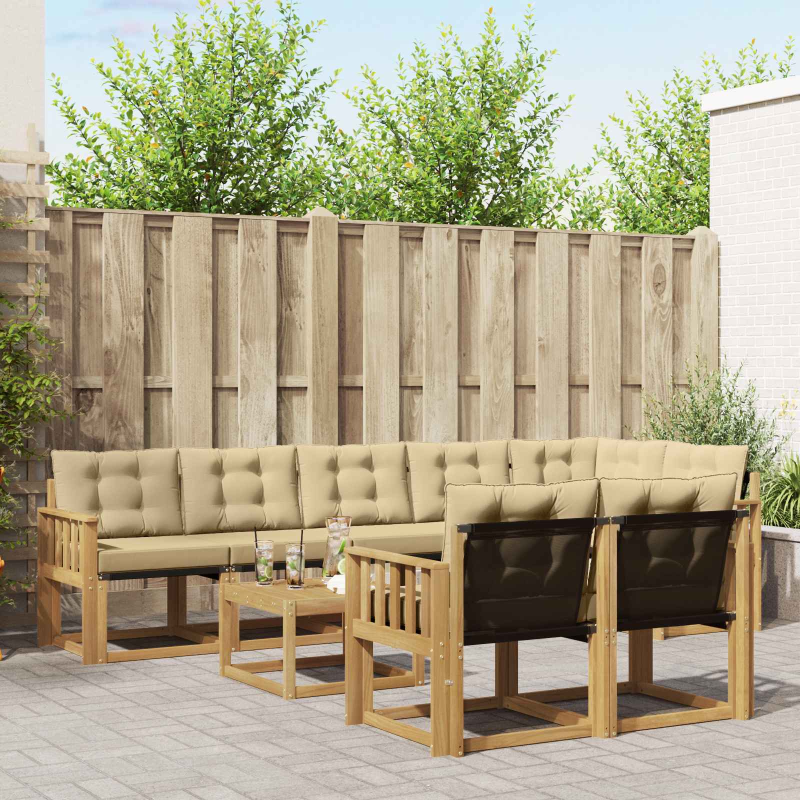 Buiten bankenset met kussen 9 pcs Wit en Beige