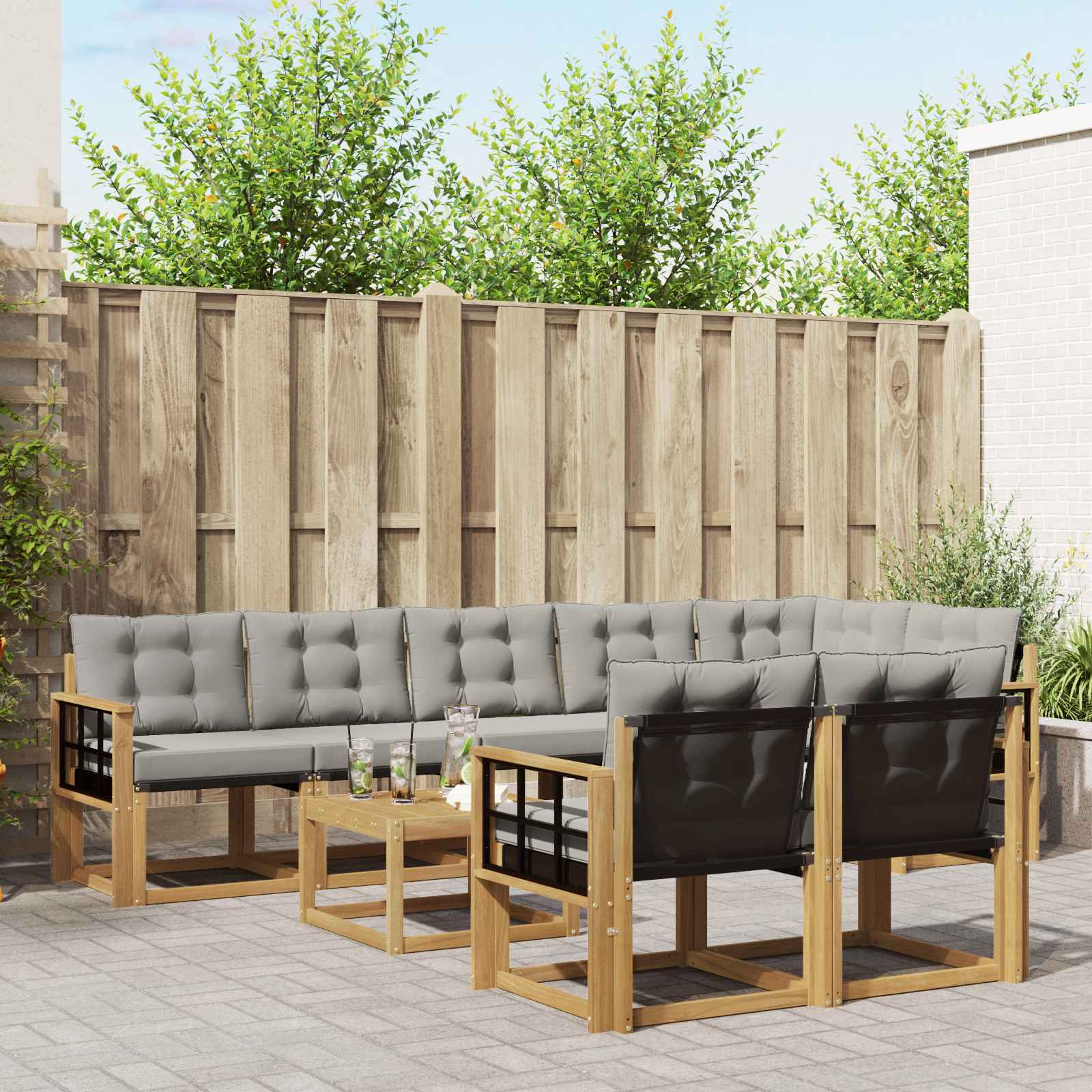 Buiten bankenset met kussen 9 pcs Wit en Lichtgrijs – afbeelding 1