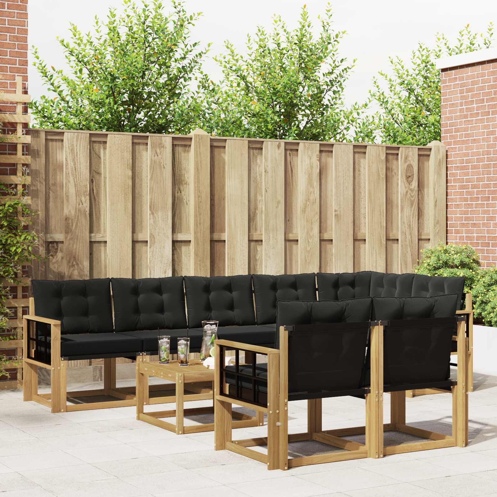 Buiten bankenset met kussen 9 pcs Wit en zwart – afbeelding 1