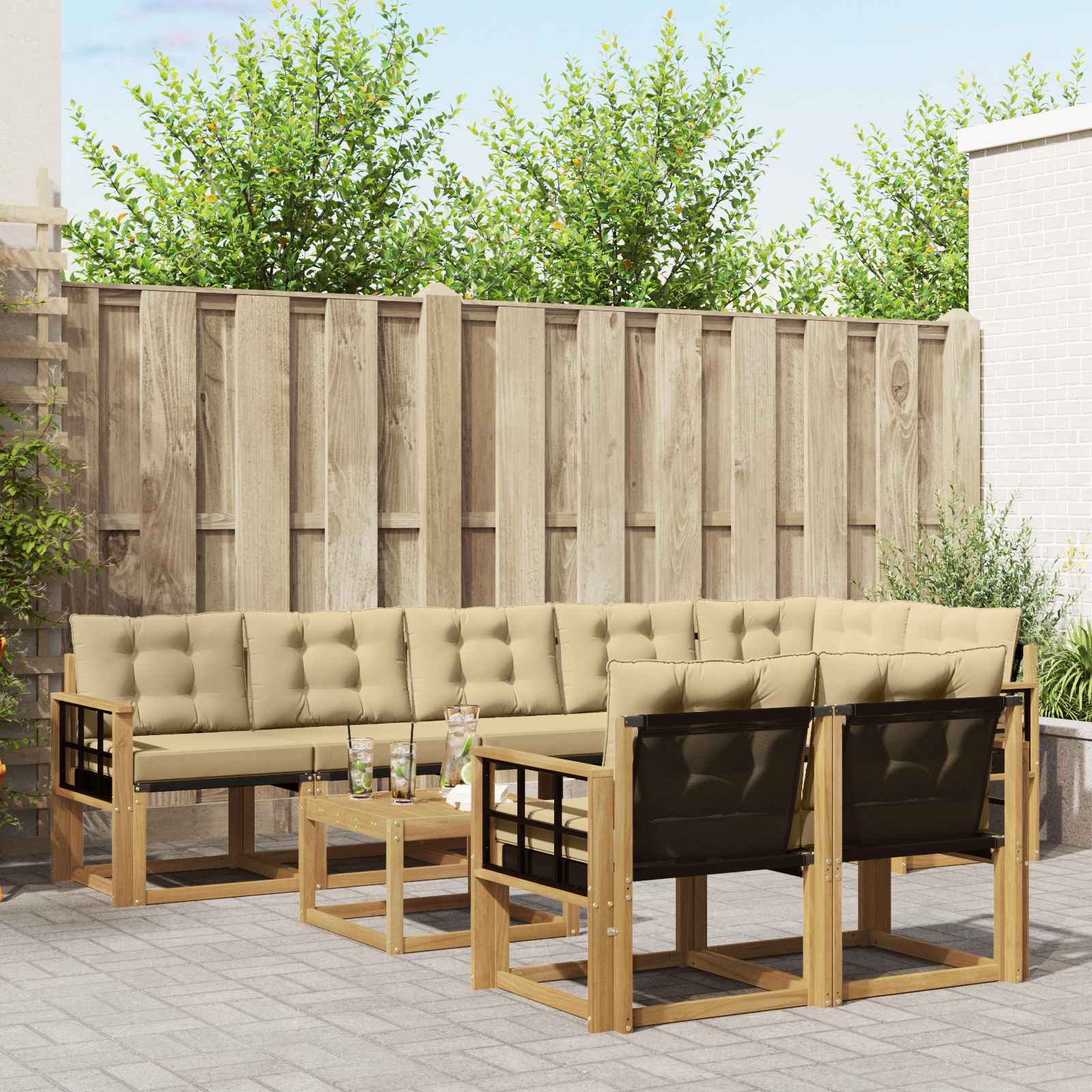 Buiten bankenset met kussen 9 pcs Wit en Beige – afbeelding 1