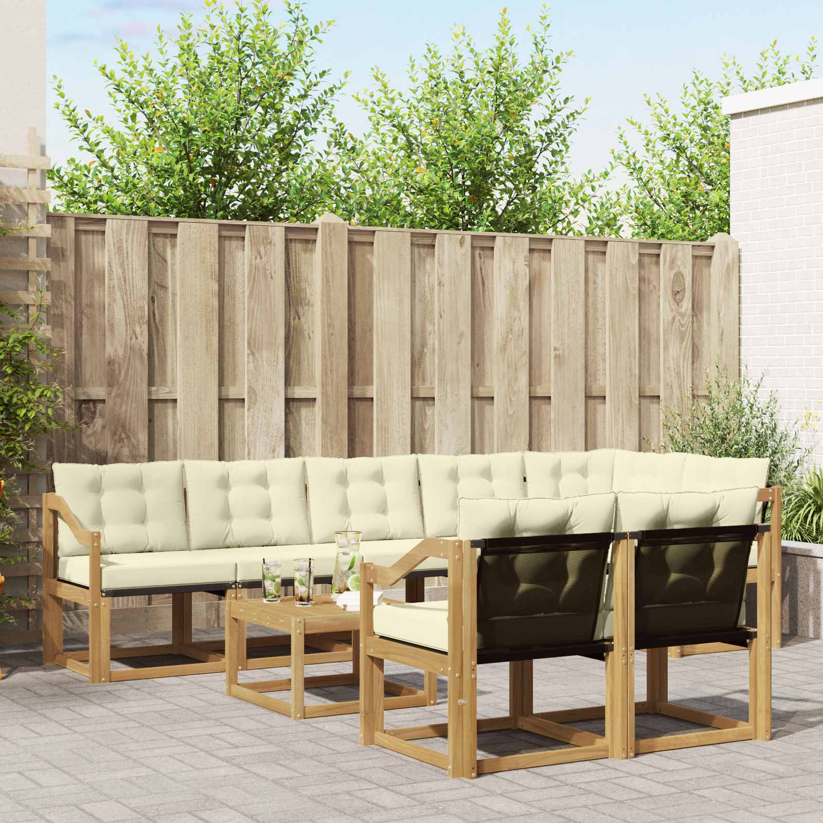 Buiten bankenset met kussen 9 pcs Wit en crèmekleurig – afbeelding 1