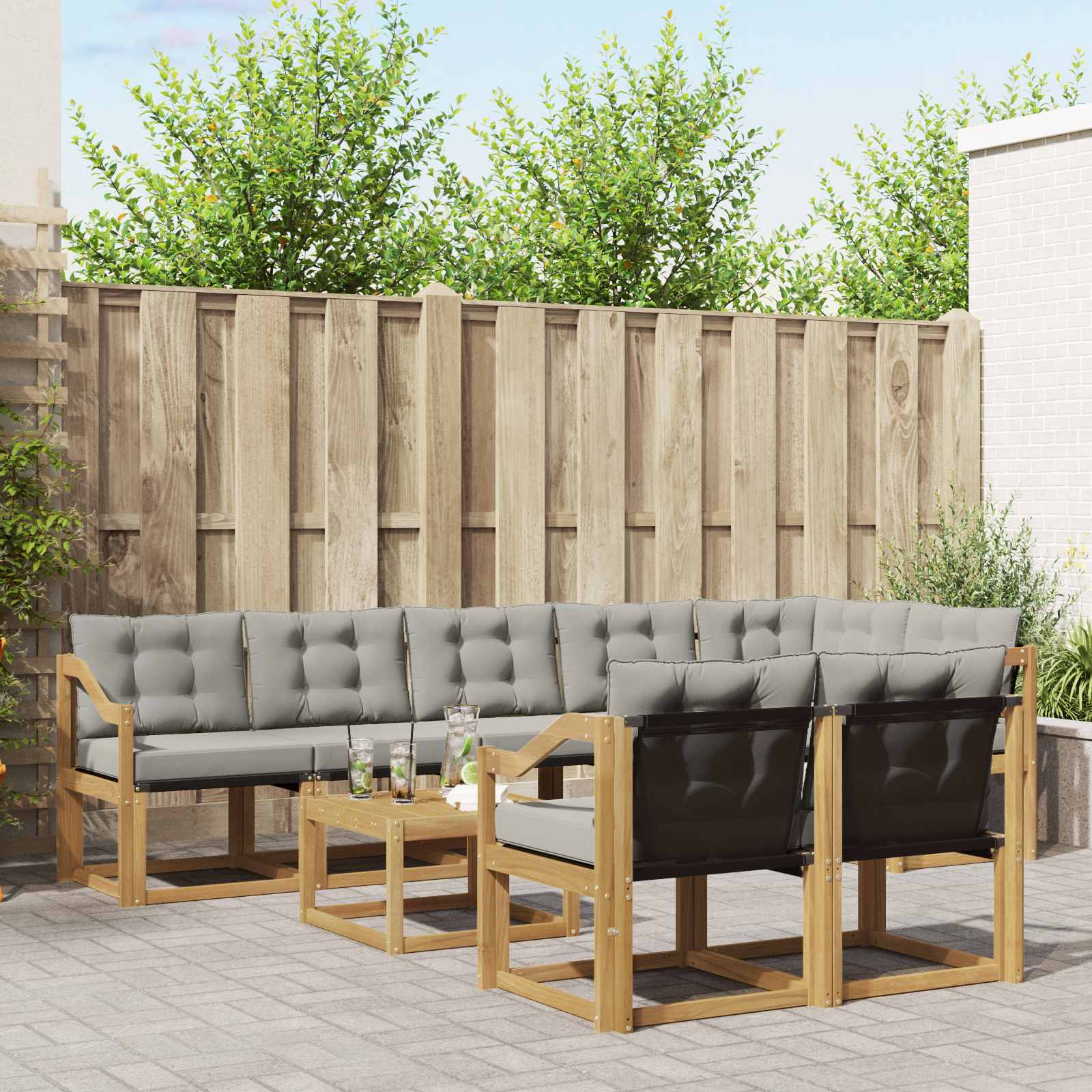 Buiten bankenset met kussen 9 pcs Wit en Lichtgrijs – afbeelding 1