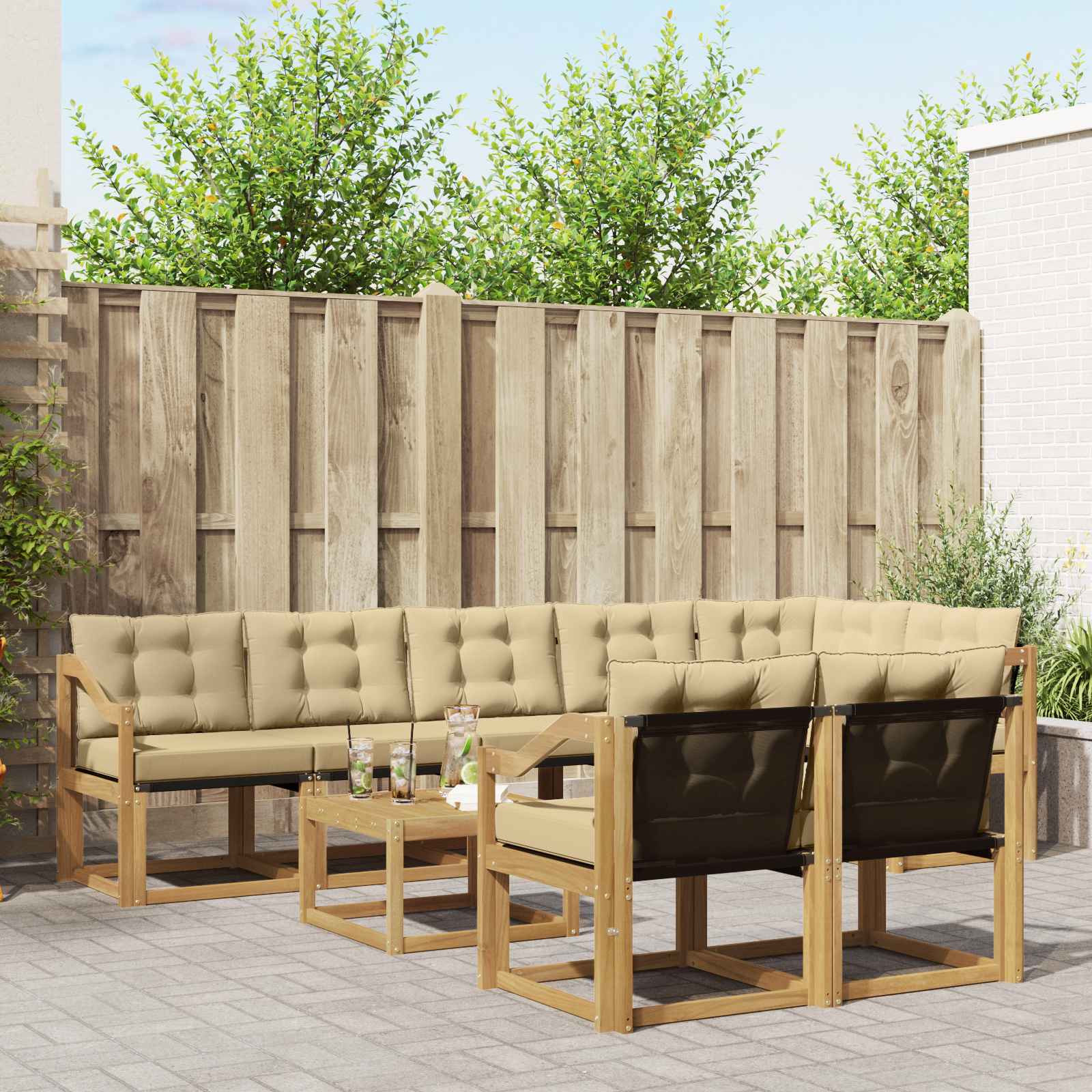 Buiten bankenset met kussen 9 pcs Wit en Beige