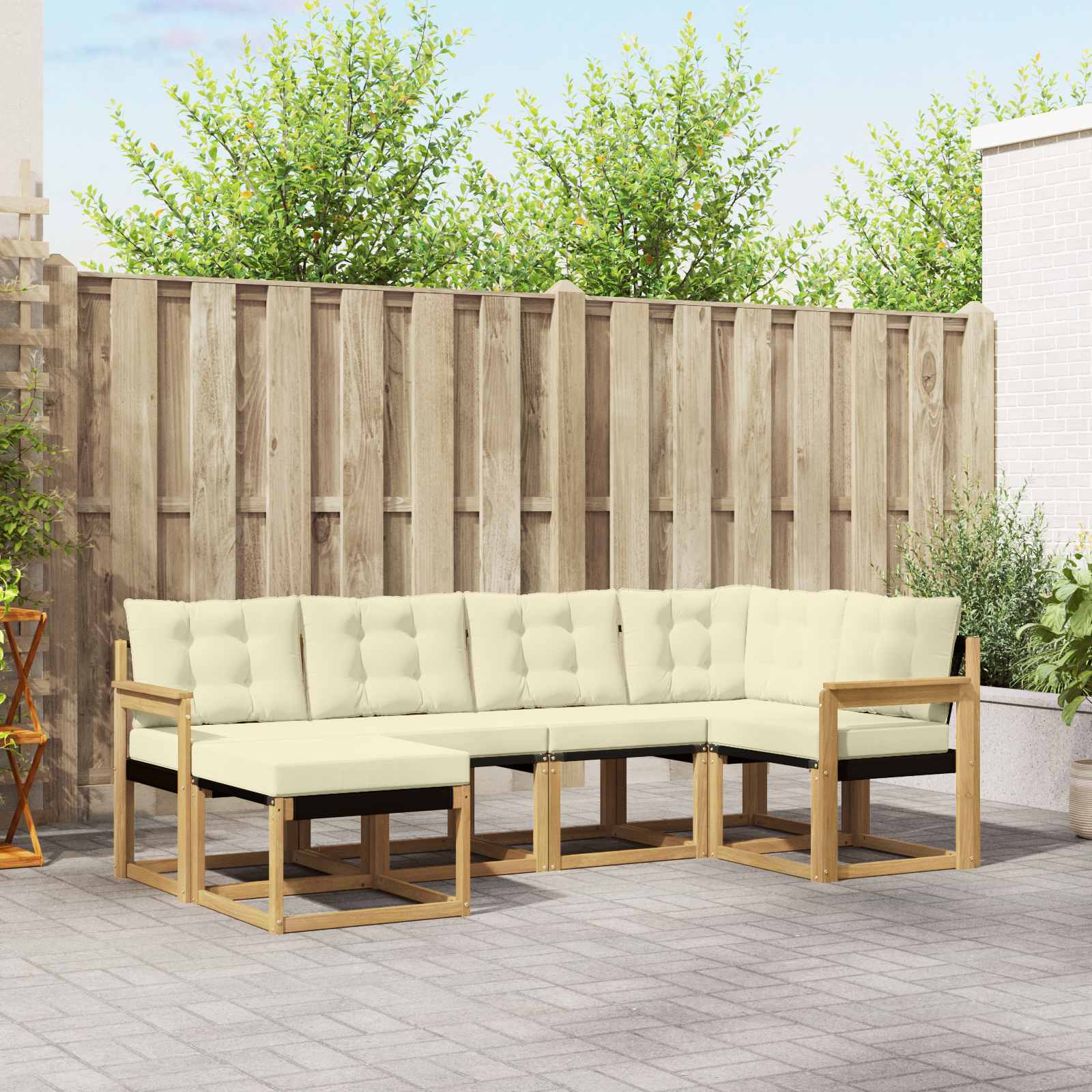 Buiten bankenset met kussen 6 pcs Wit en crèmekleurig – afbeelding 1