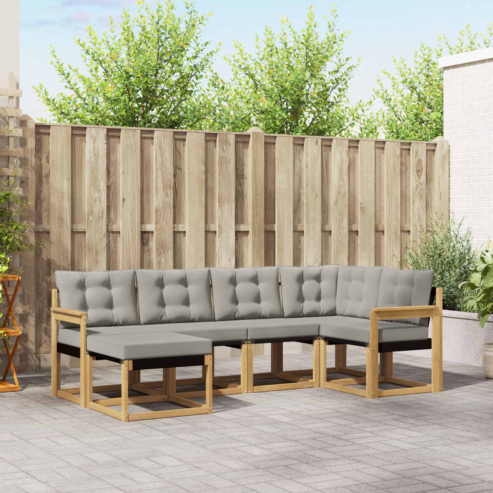 Buiten bankenset met kussen 6 pcs Wit en Lichtgrijs – afbeelding 1