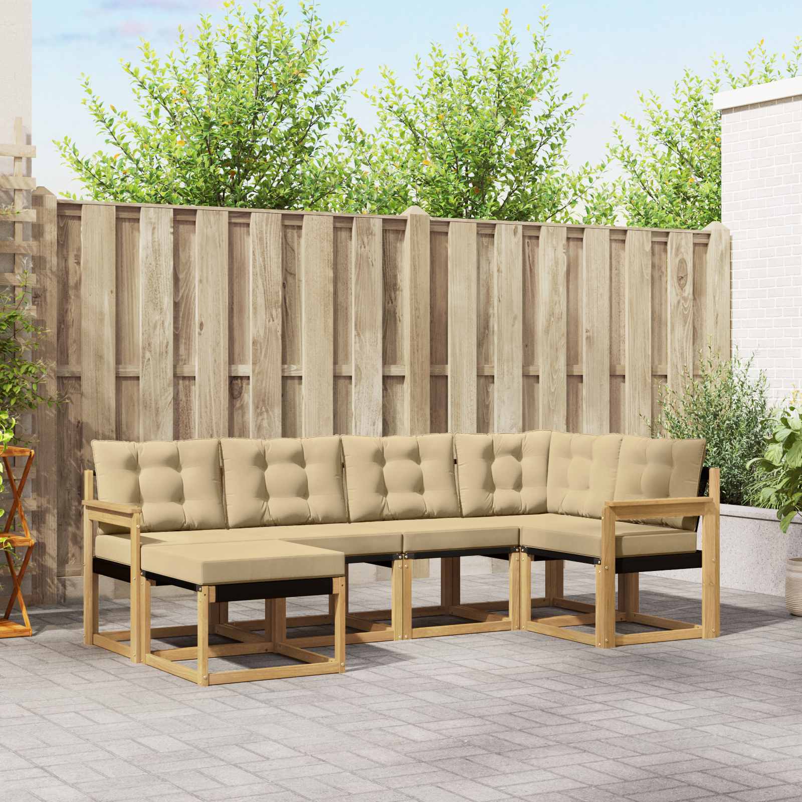 Buiten bankenset met kussen 6 pcs Wit en Beige – afbeelding 1