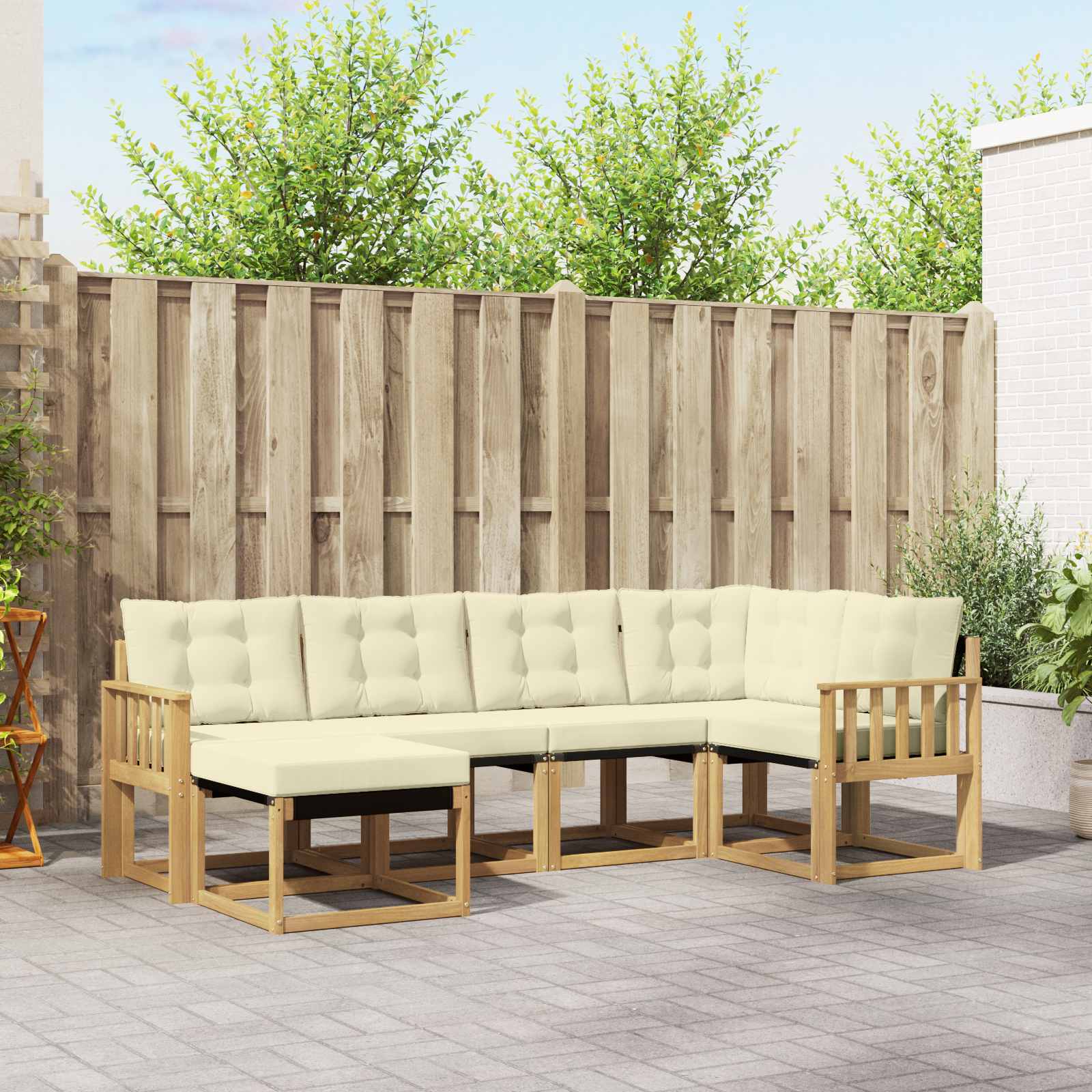 Buiten bankenset met kussen 6 pcs Wit en crèmekleurig – afbeelding 1