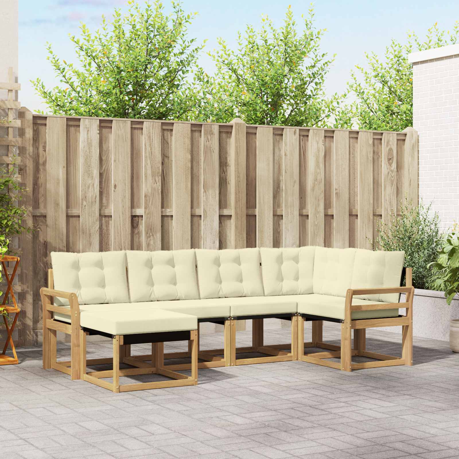 Buiten bankenset met kussen 6 pcs Wit en crèmekleurig – afbeelding 1