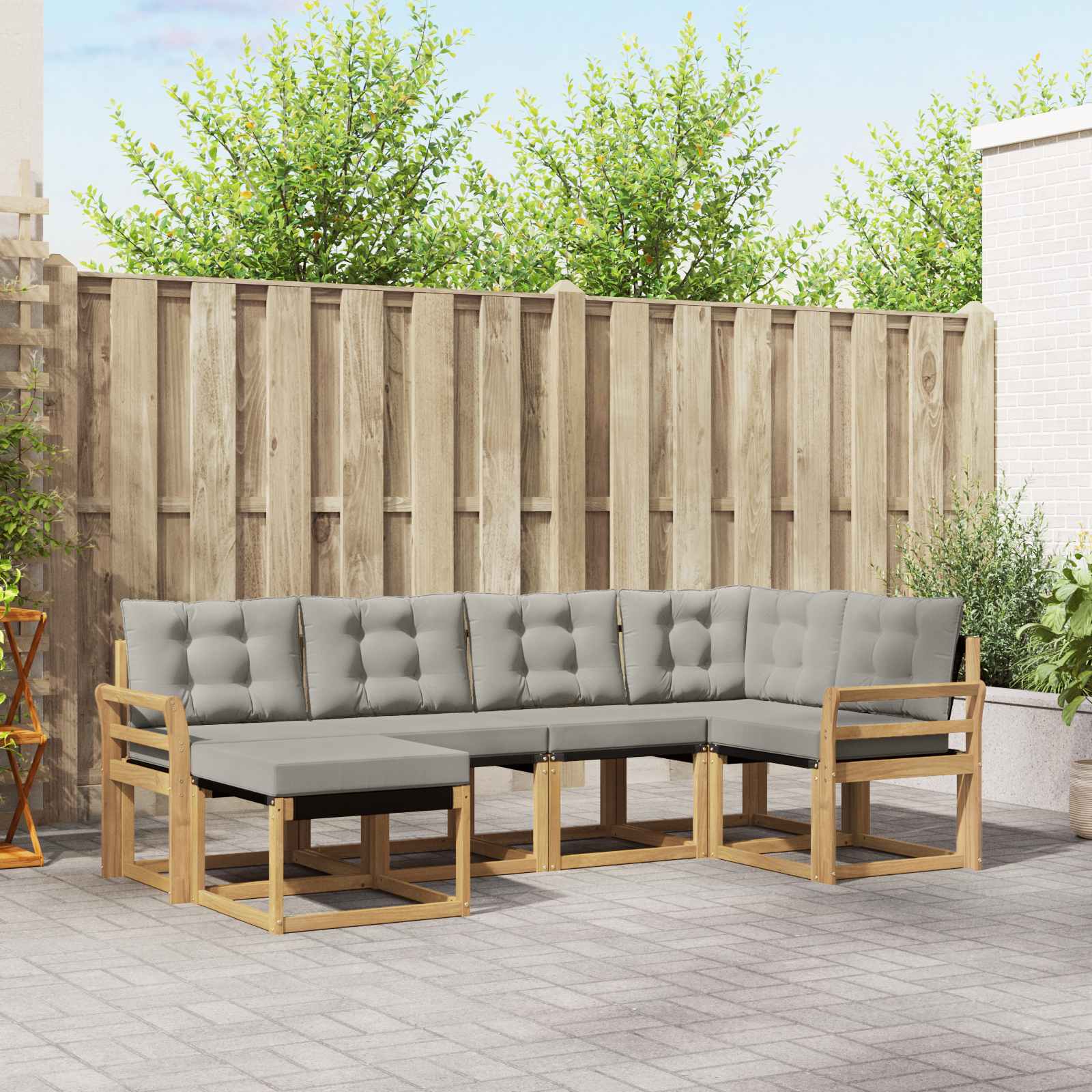 Buiten bankenset met kussen 6 pcs Wit en Lichtgrijs – afbeelding 1