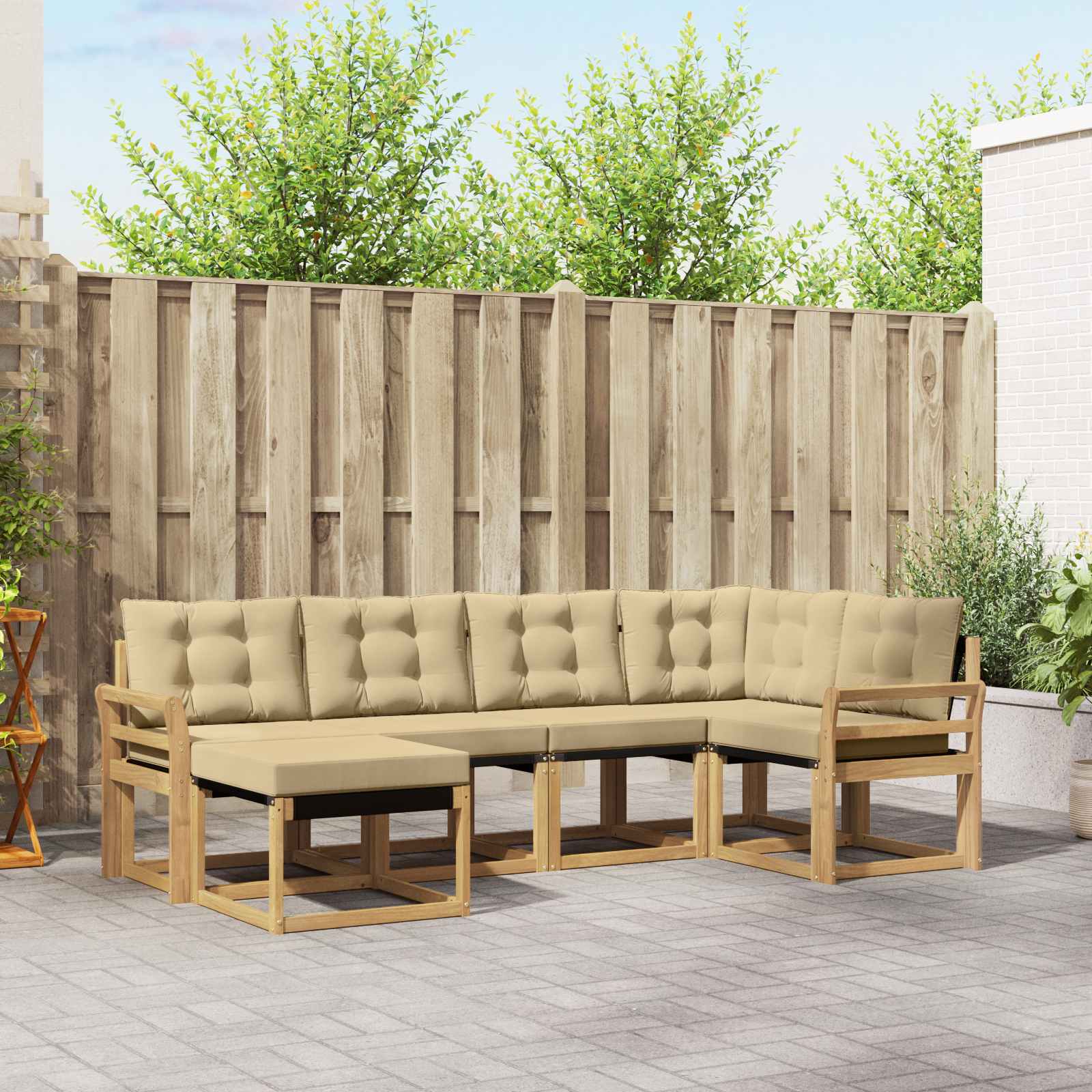 Buiten bankenset met kussen 6 pcs Wit en Beige – afbeelding 1