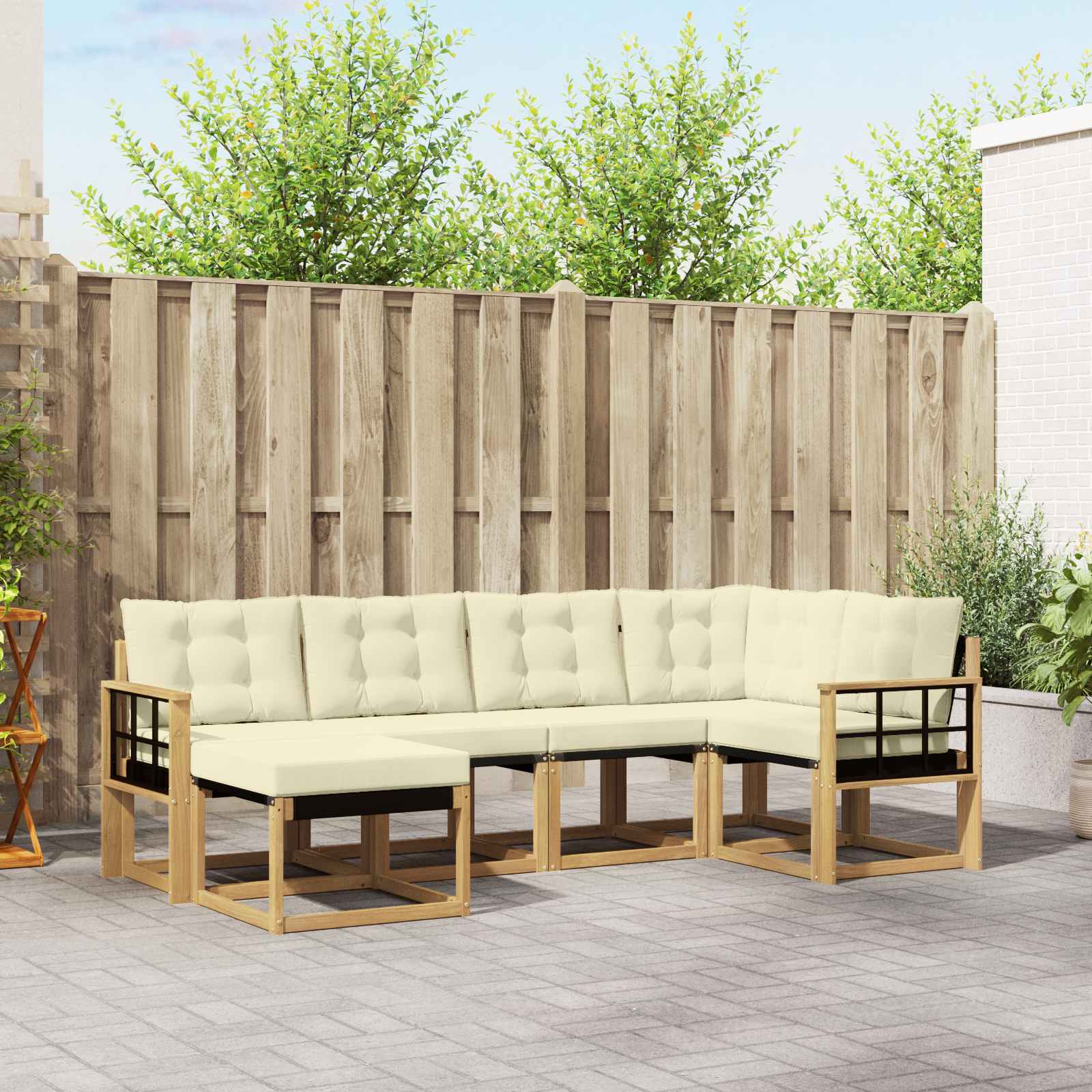 Buiten bankenset met kussen 6 pcs Wit en crèmekleurig