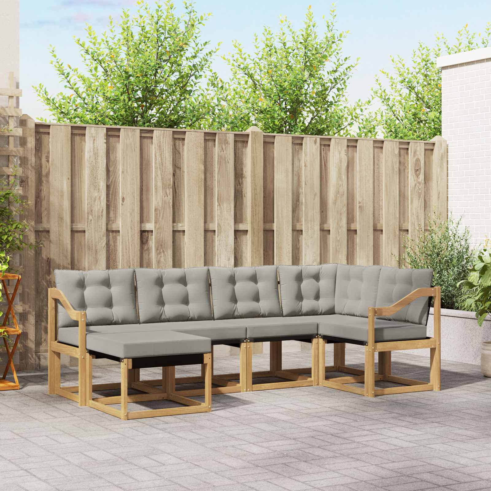 Buiten bankenset met kussen 6 pcs Wit en Lichtgrijs