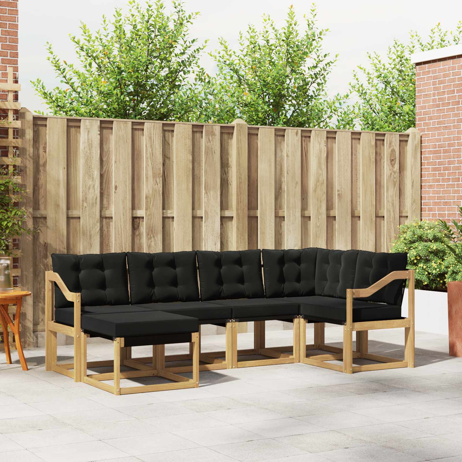 Buiten bankenset met kussen 6 pcs Wit en zwart