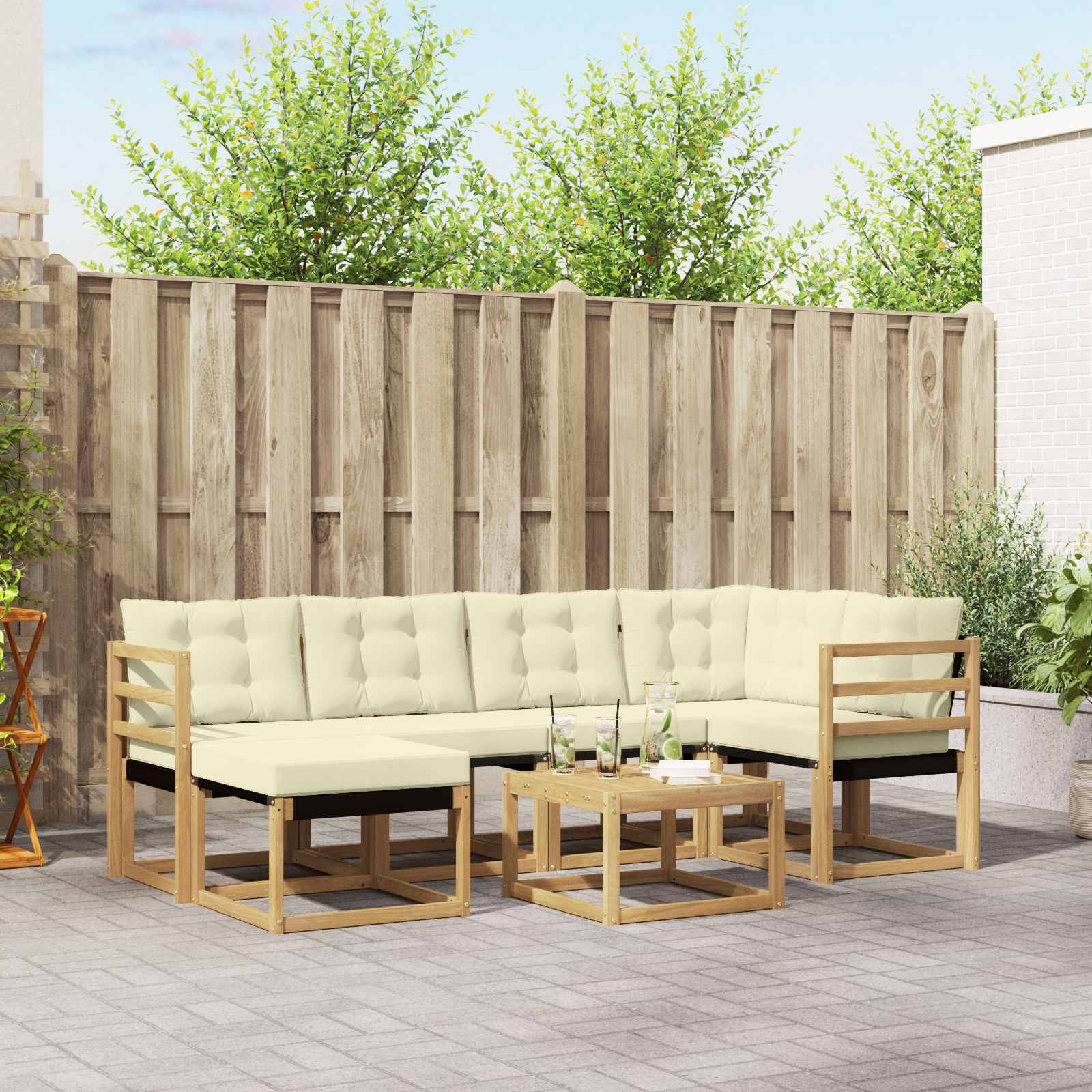 Buiten bankenset met kussen 7 pcs Wit en crèmekleurig – afbeelding 1