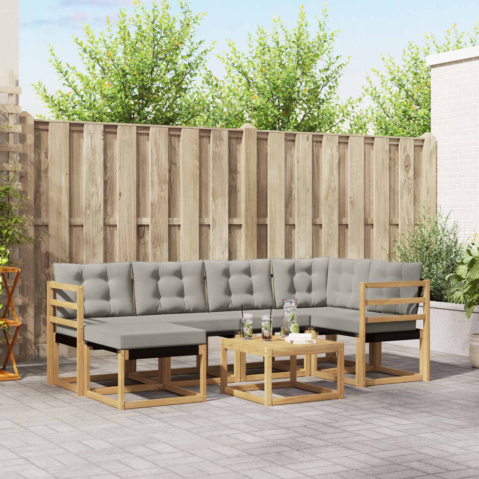 Buiten bankenset met kussen 7 pcs Wit en Lichtgrijs – afbeelding 1